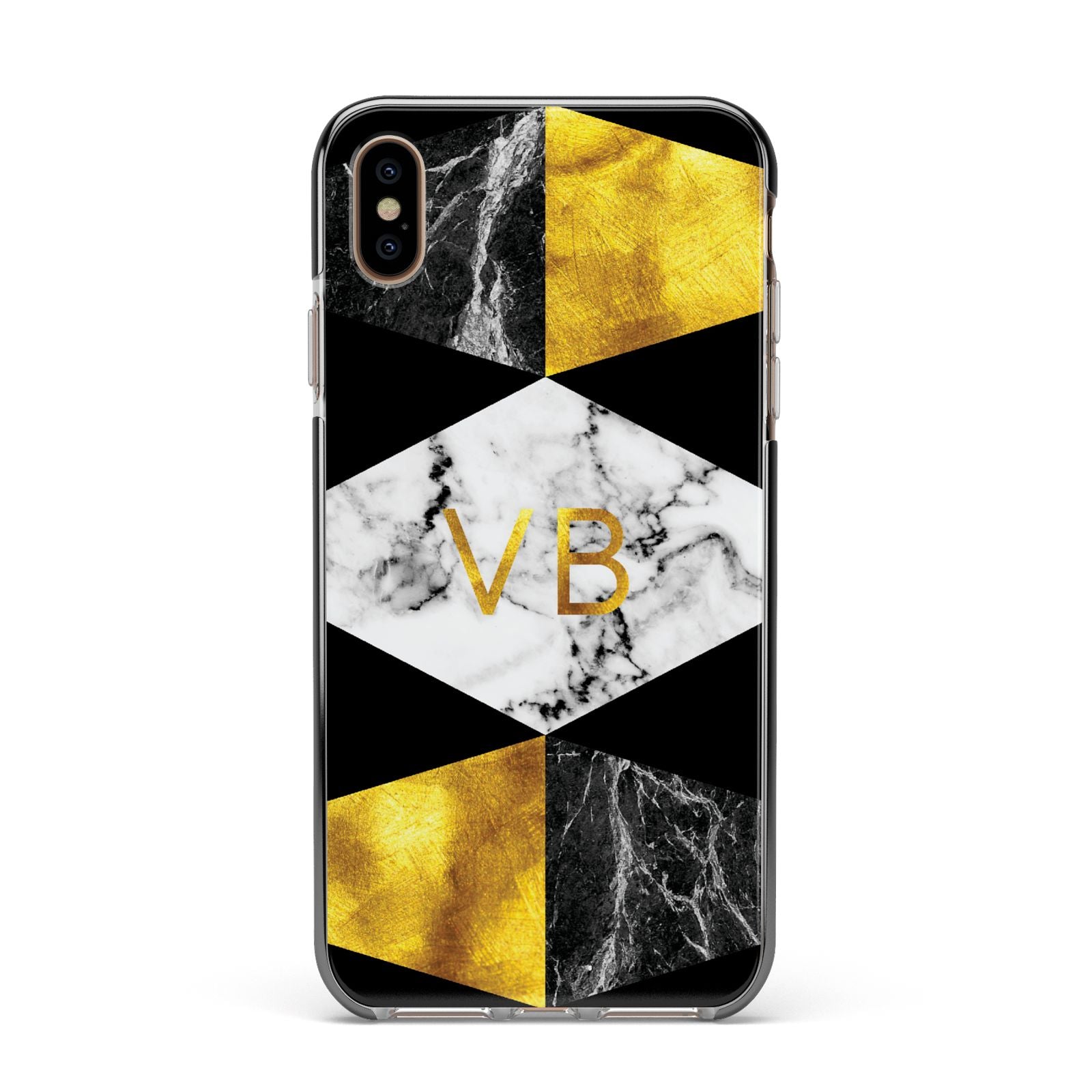 Personalised Gold Marble Initials Apple iPhone Xs Max Impact Case Black Edge on Gold Phone