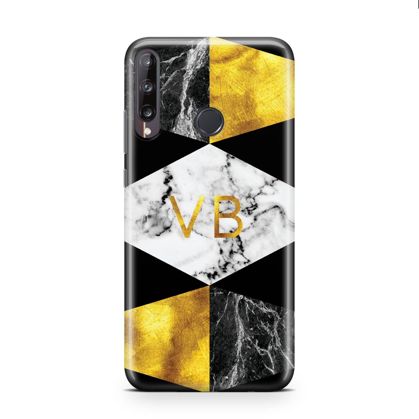 Personalised Gold Marble Initials Huawei P40 Lite E Phone Case