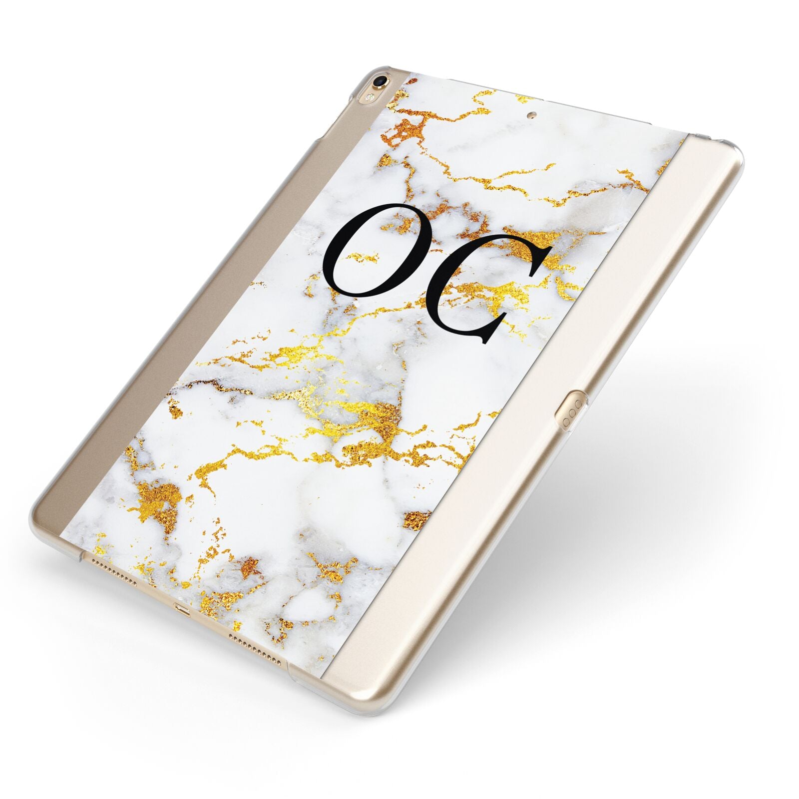 Personalised Gold Marble Initials Monogram Apple iPad Case on Gold iPad Side View