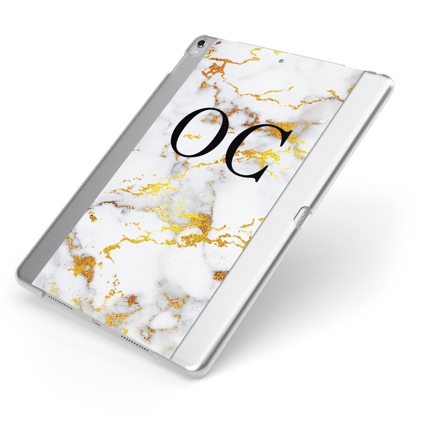 Personalised Gold Marble Initials Monogram Apple iPad Case on Silver iPad Side View