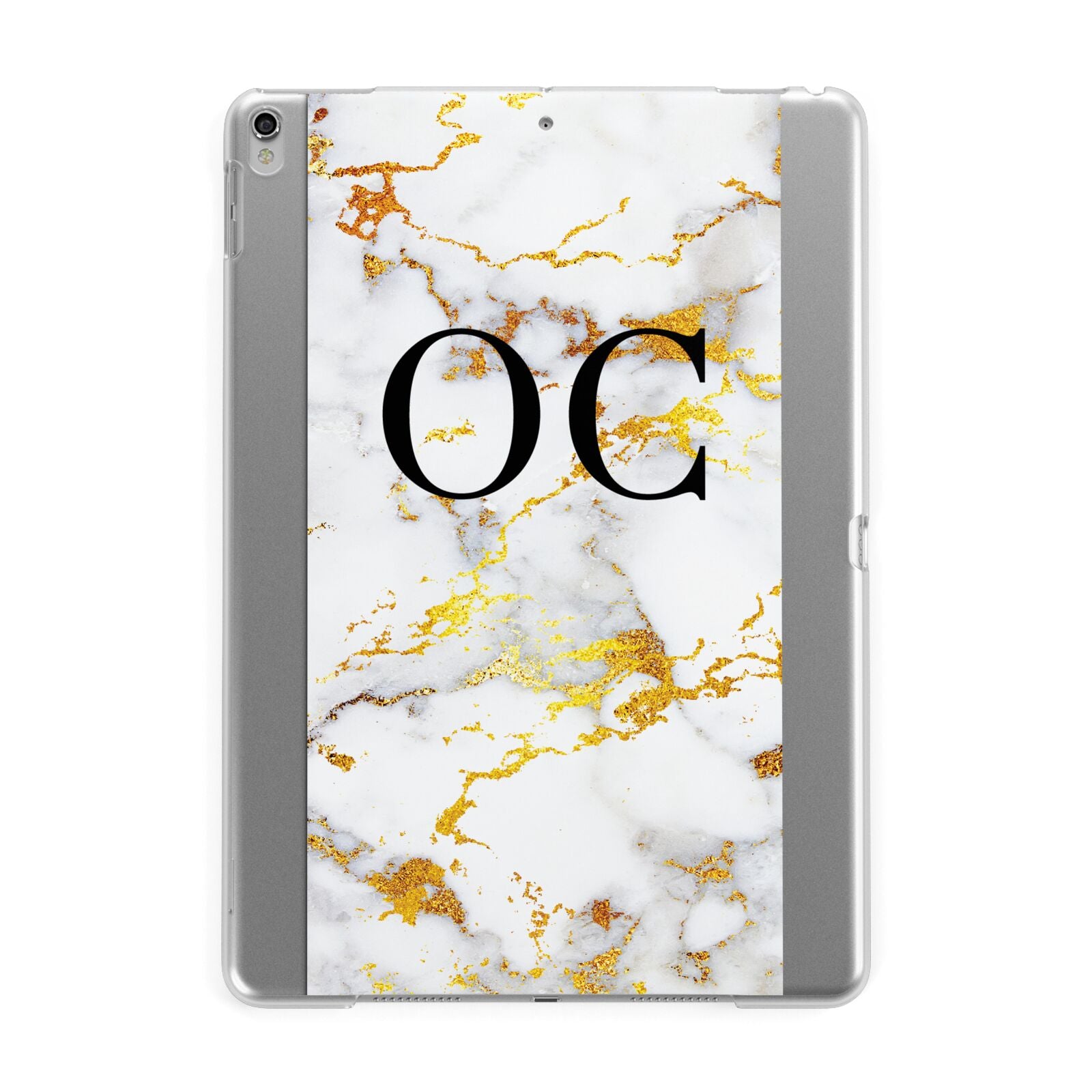 Personalised Gold Marble Initials Monogram Apple iPad Silver Case