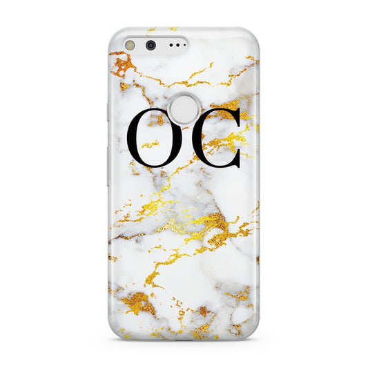 Personalised Gold Marble Initials Monogram Google Pixel Case