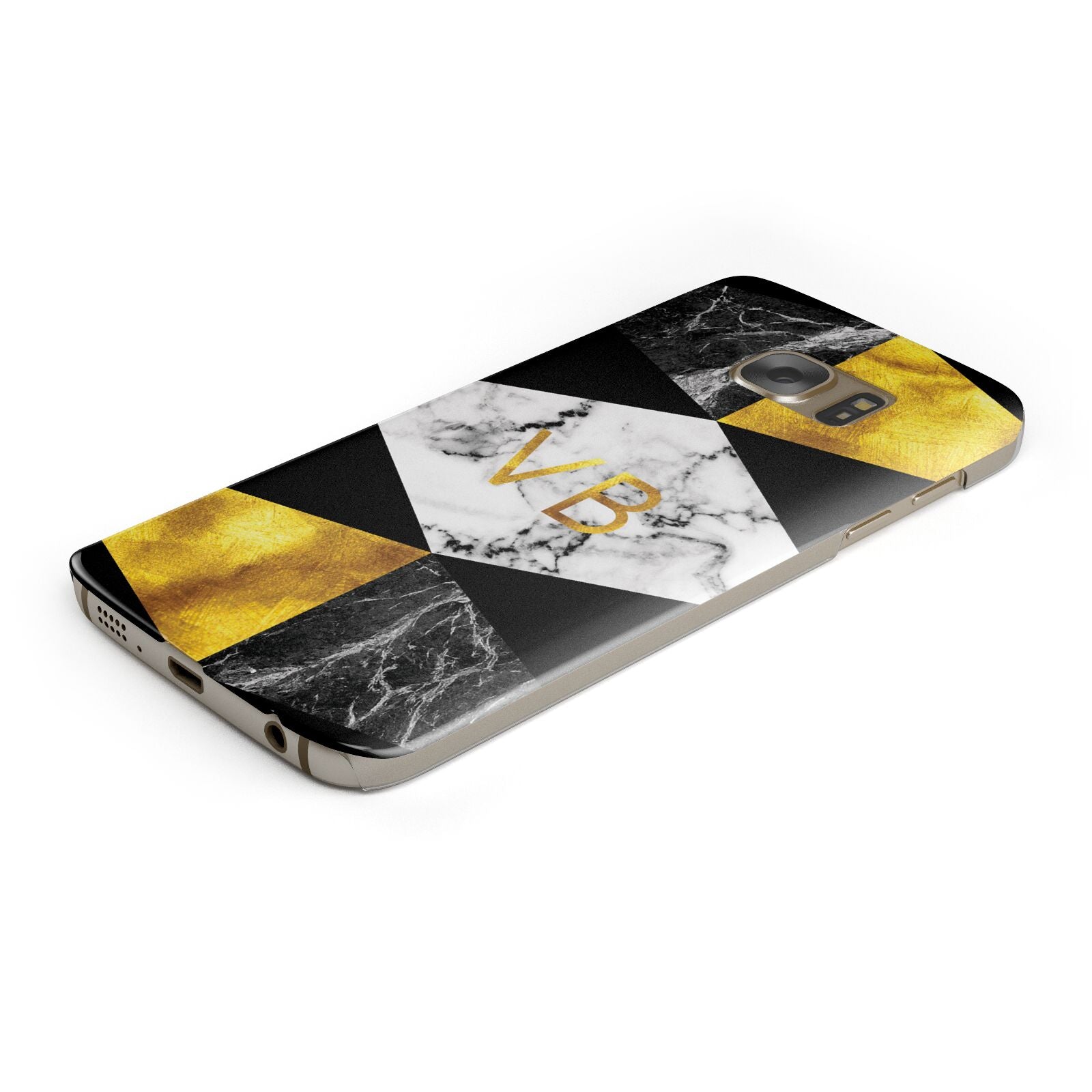 Personalised Gold Marble Initials Protective Samsung Galaxy Case Angled Image