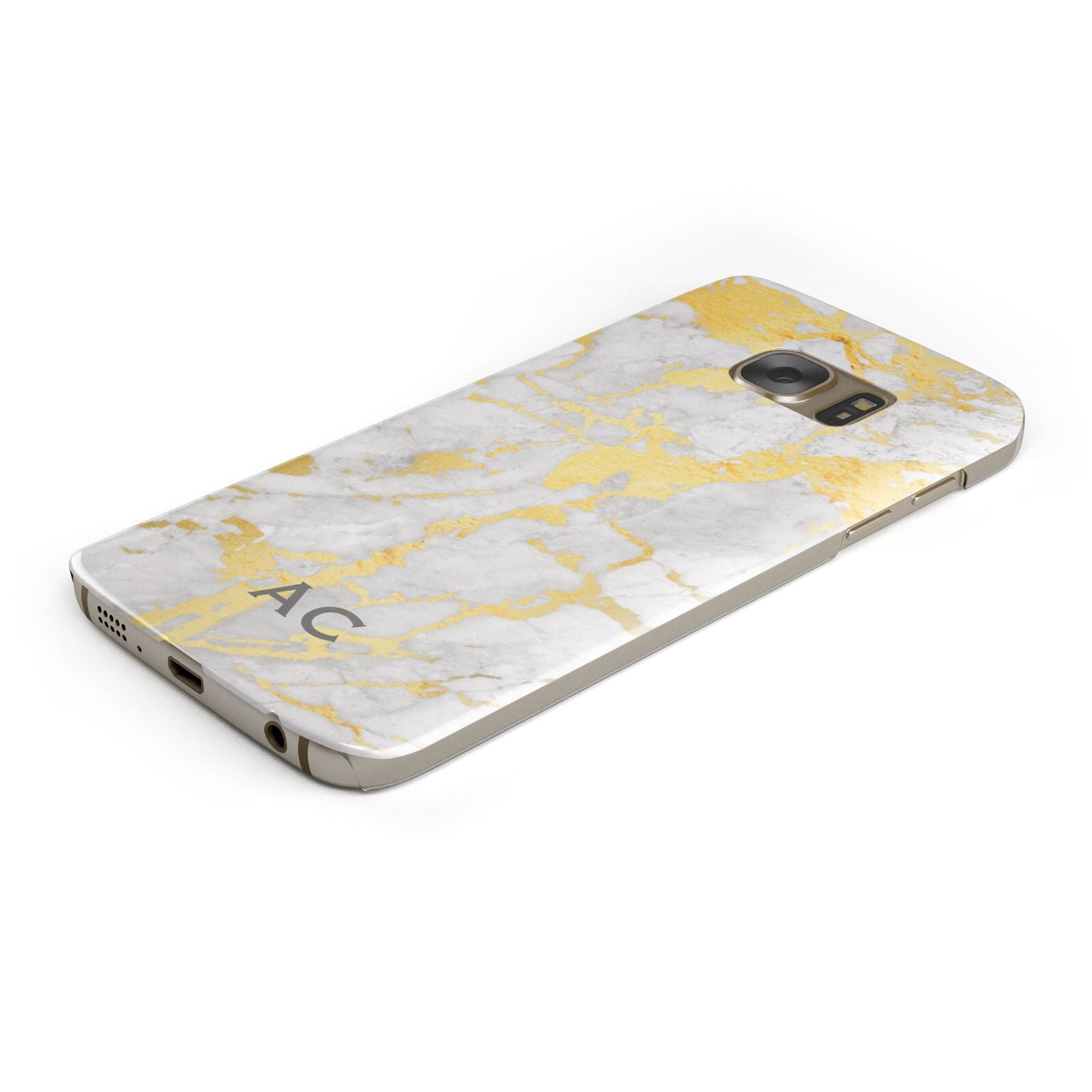 Personalised Gold Marble Initials Protective Samsung Galaxy Case Angled Image