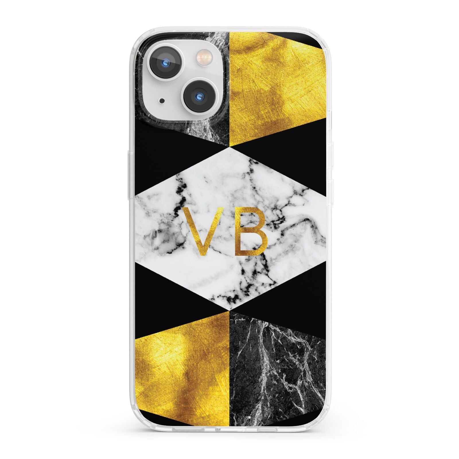 Personalised Gold Marble Initials iPhone 13 Clear Bumper Case