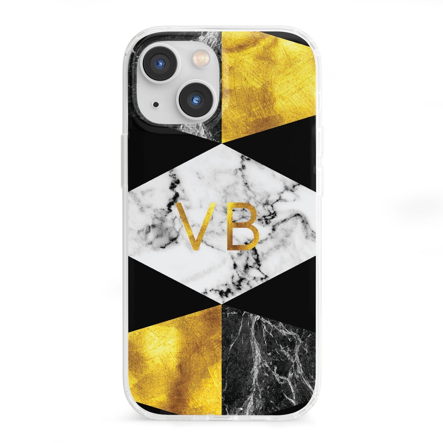 Personalised Gold Marble Initials iPhone 13 Mini Clear Bumper Case