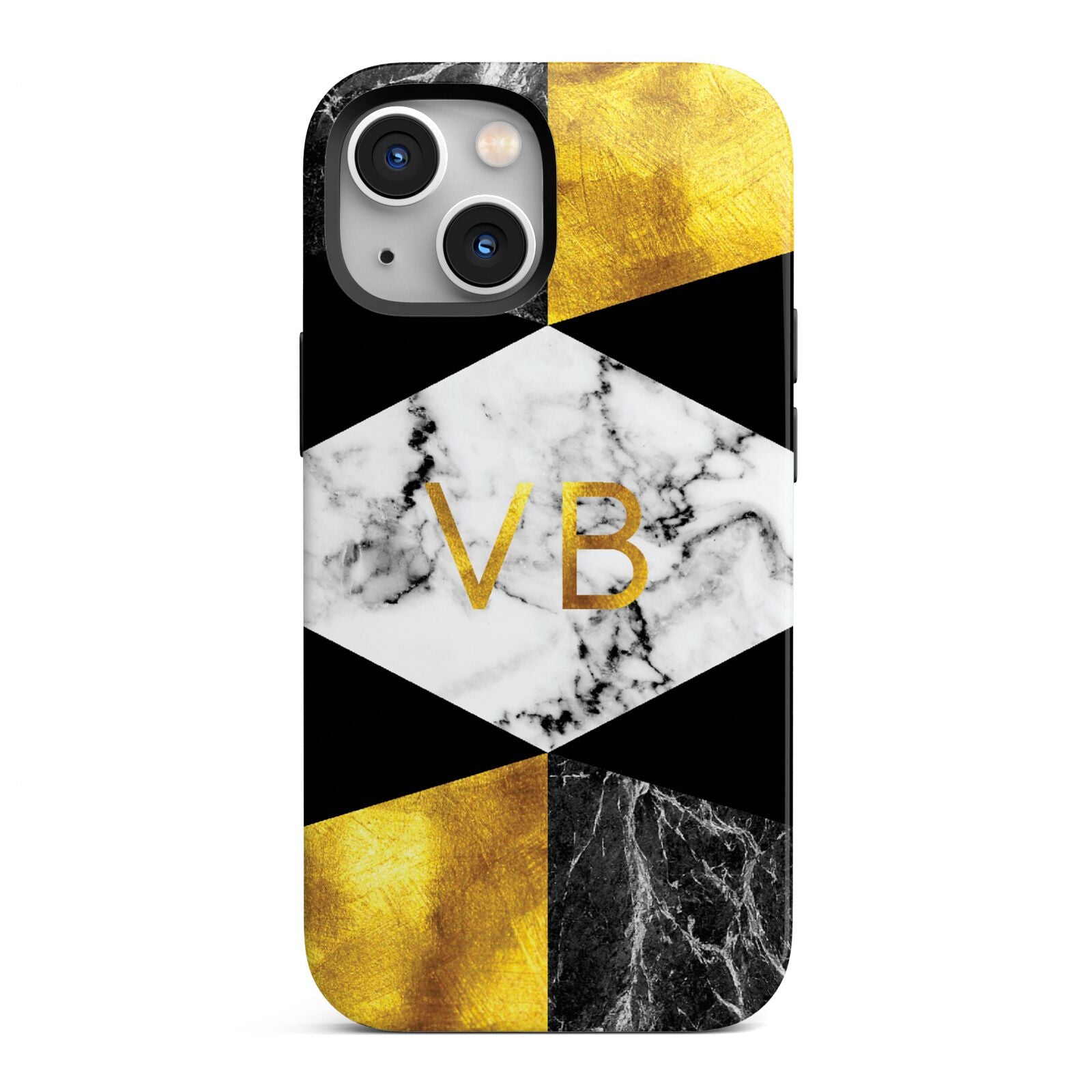 Personalised Gold Marble Initials iPhone 13 Mini Full Wrap 3D Tough Case