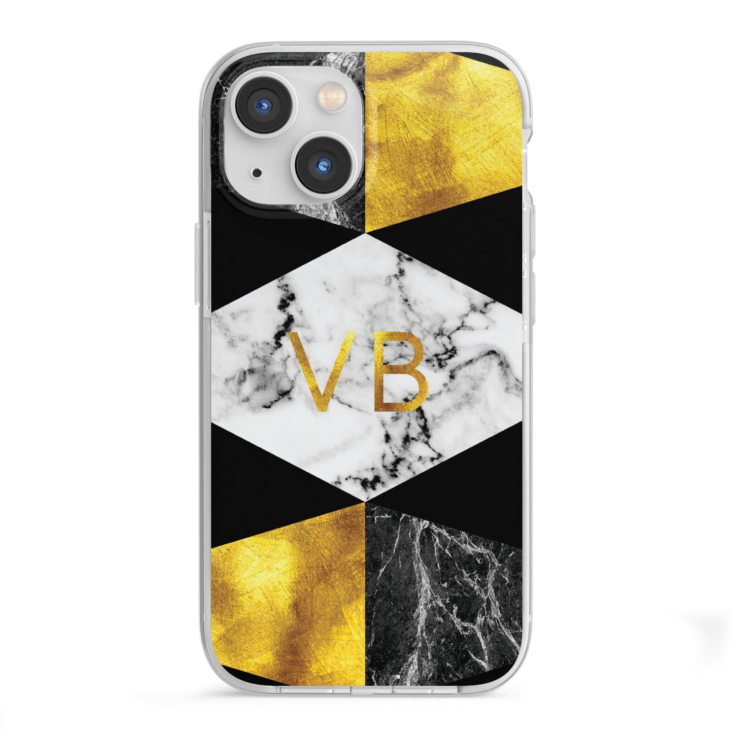 Personalised Gold Marble Initials iPhone 13 Mini TPU Impact Case with White Edges