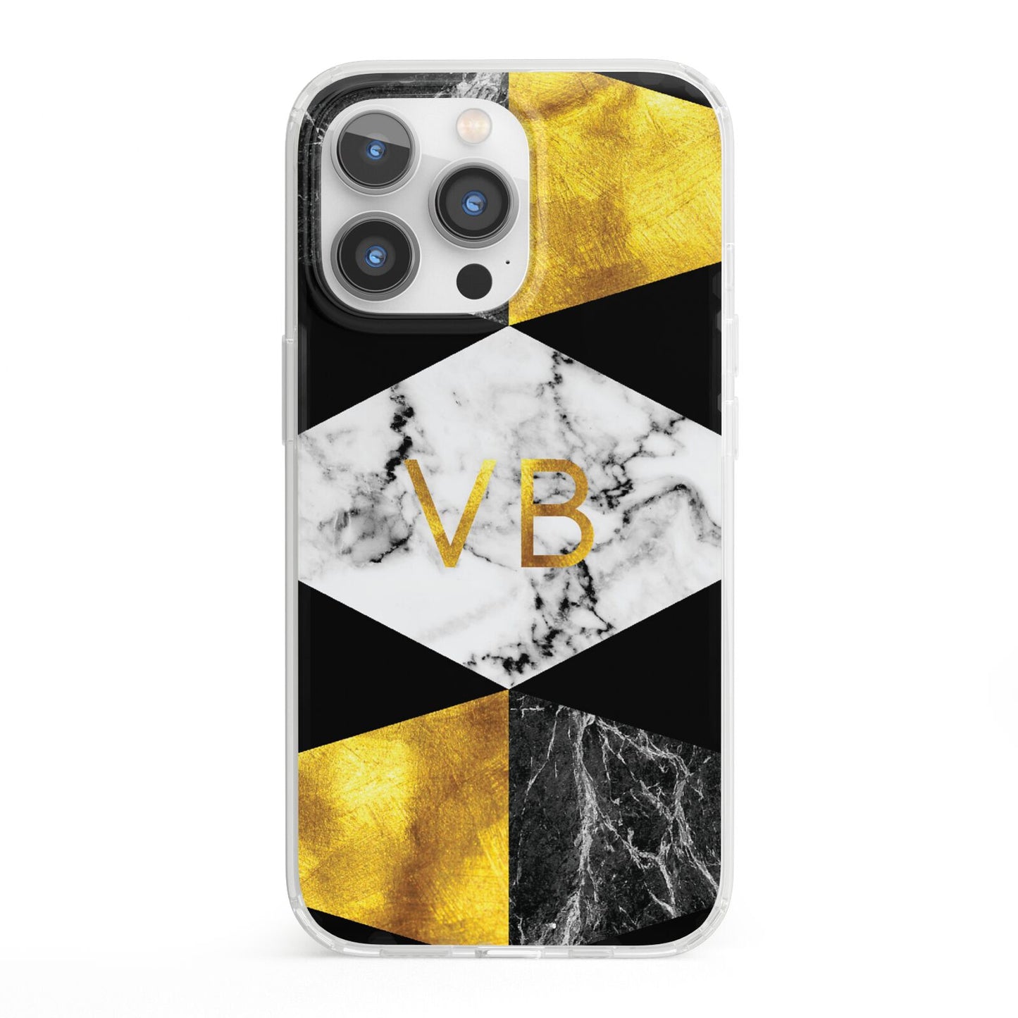 Personalised Gold Marble Initials iPhone 13 Pro Clear Bumper Case