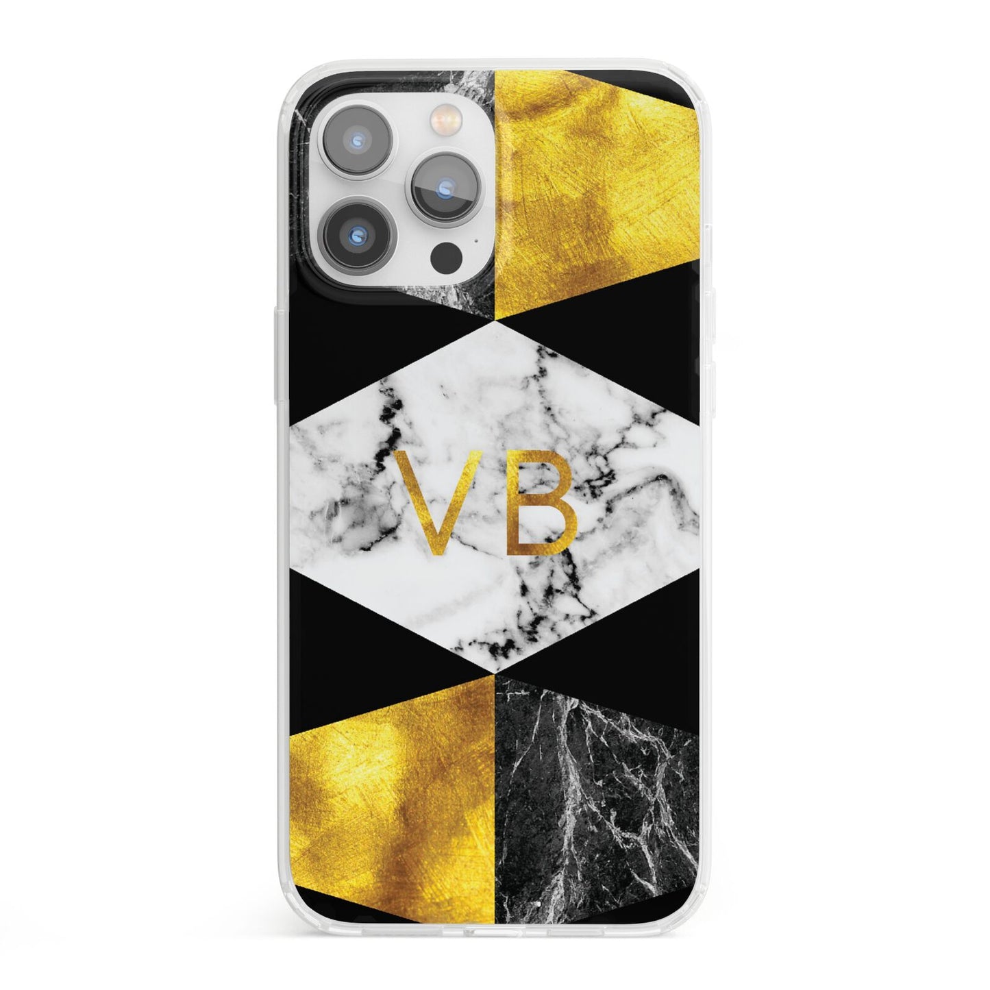 Personalised Gold Marble Initials iPhone 13 Pro Max Clear Bumper Case