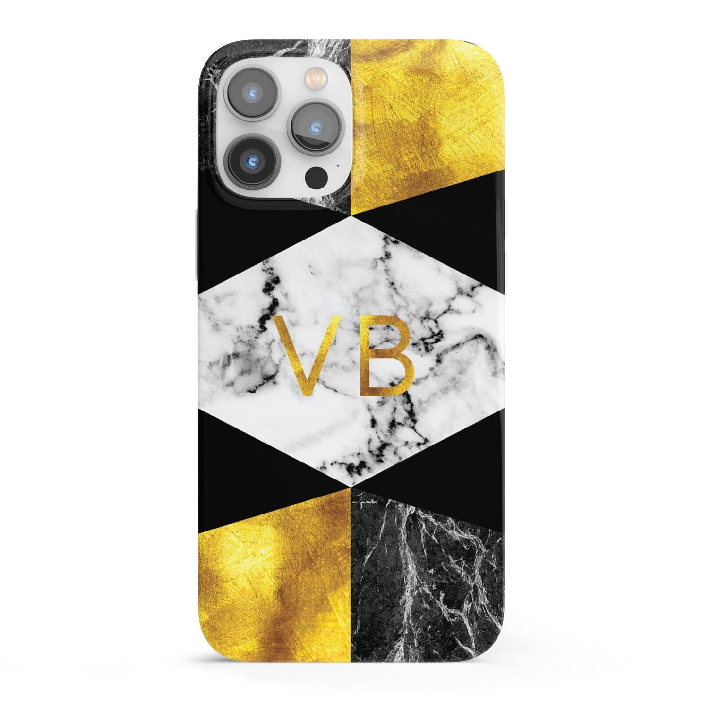 Personalised Gold Marble Initials iPhone 13 Pro Max Full Wrap 3D Snap Case