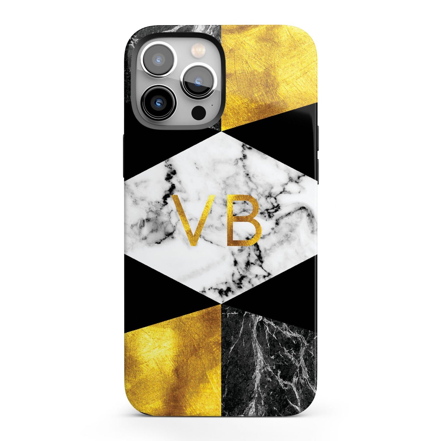 Personalised Gold Marble Initials iPhone 13 Pro Max Full Wrap 3D Tough Case