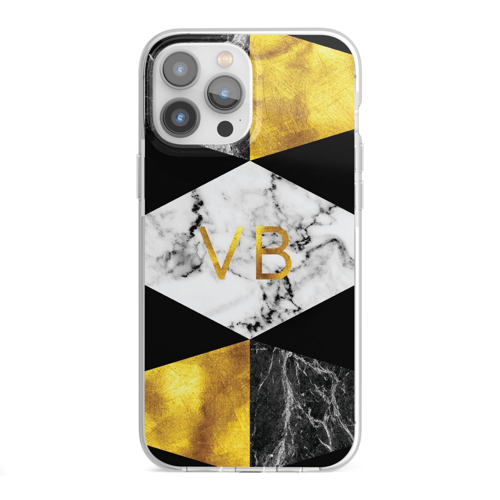 Personalised Gold Marble Initials iPhone 13 Pro Max TPU Impact Case with White Edges