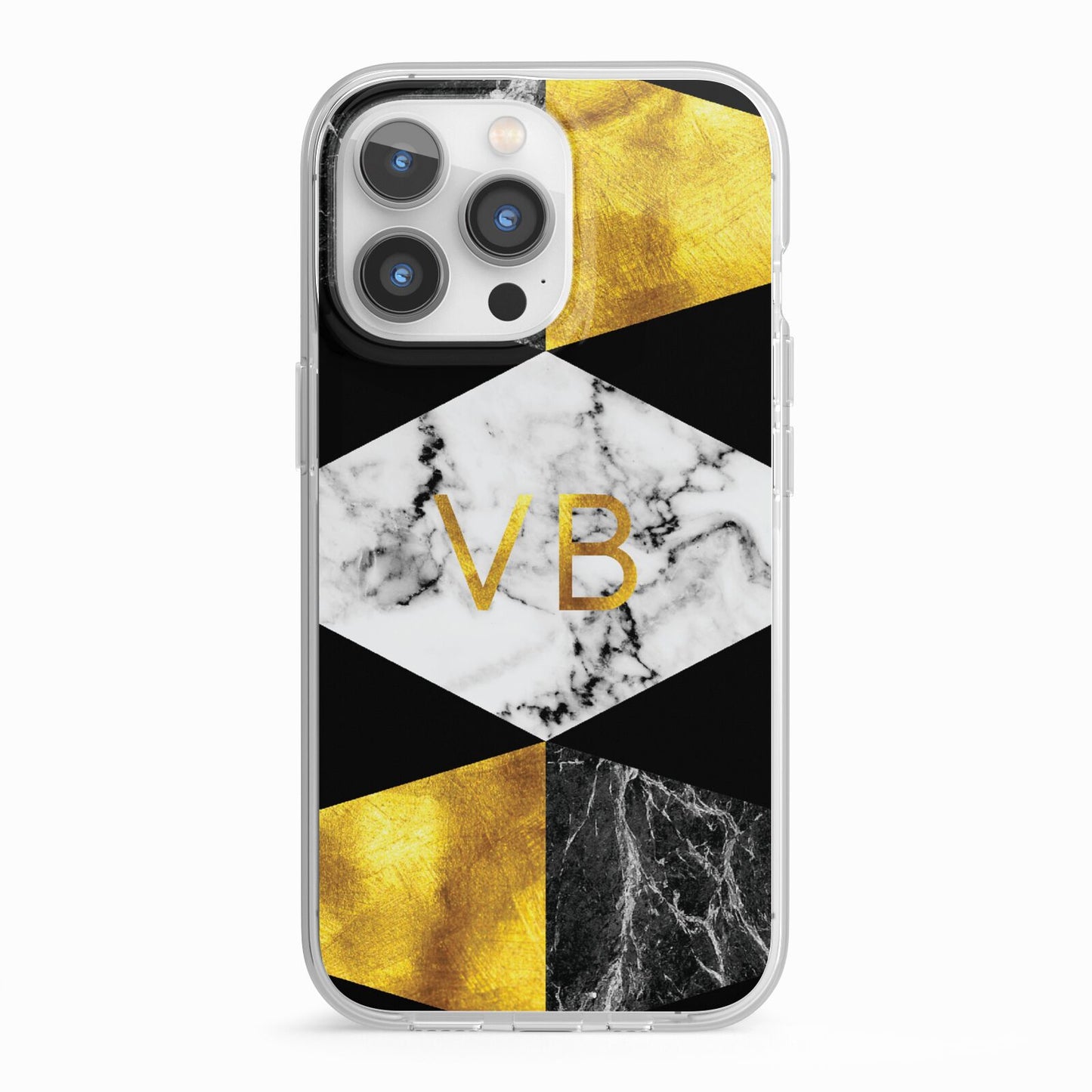 Personalised Gold Marble Initials iPhone 13 Pro TPU Impact Case with White Edges