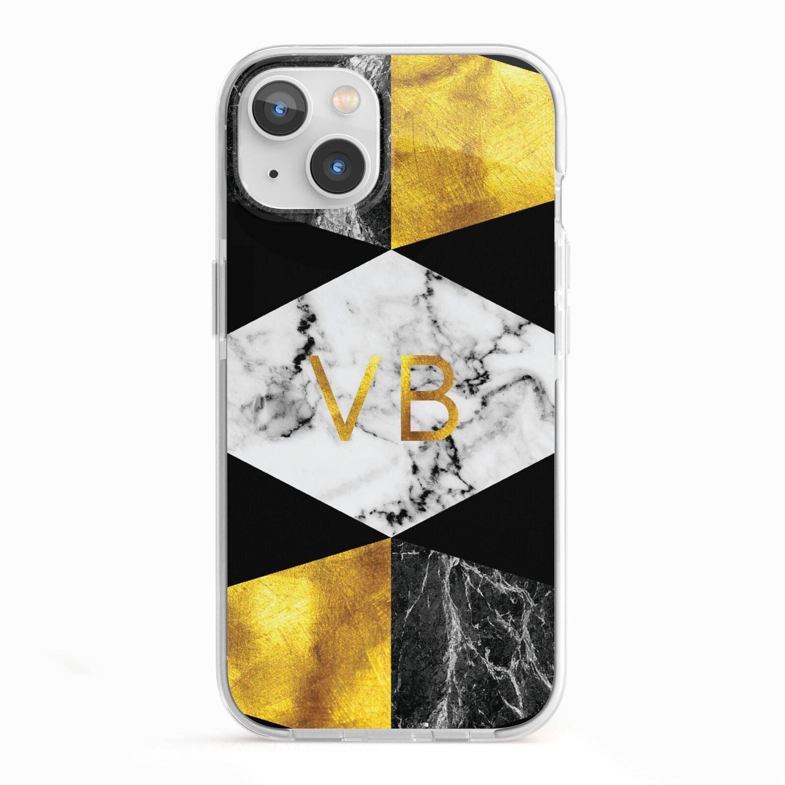 Personalised Gold Marble Initials iPhone 13 TPU Impact Case with White Edges