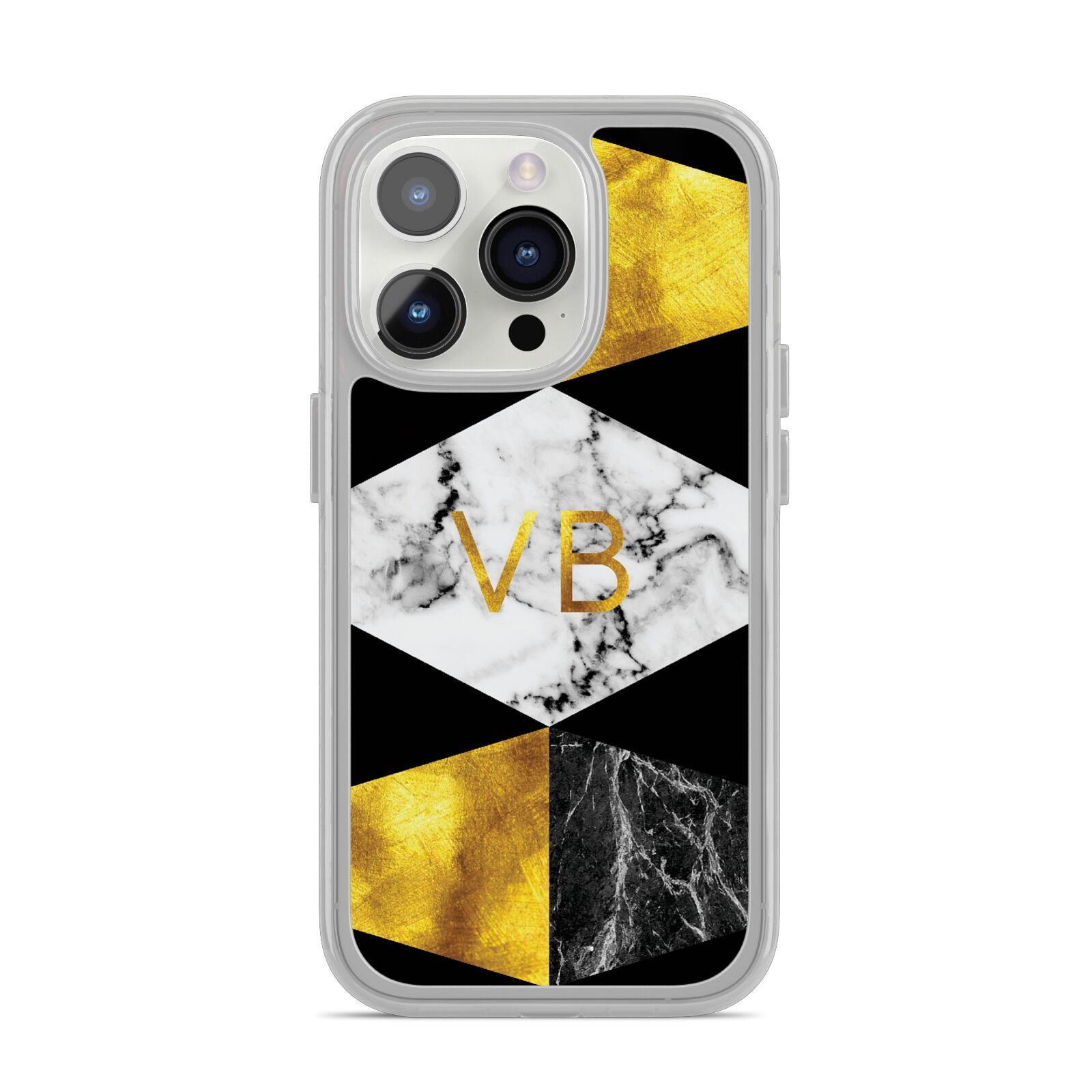 Personalised Gold Marble Initials iPhone 14 Pro Clear Tough Case Silver