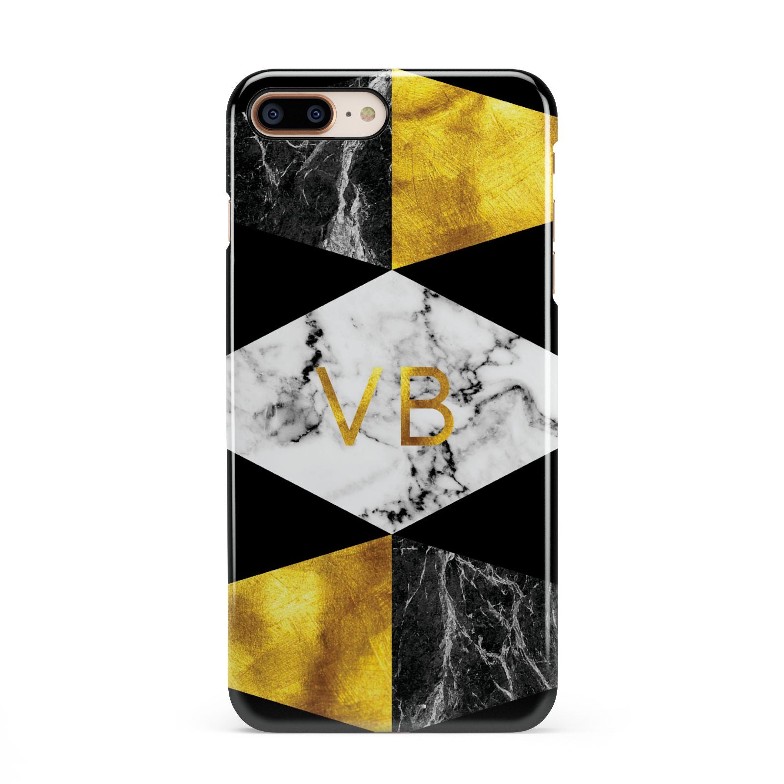 Personalised Gold Marble Initials iPhone 8 Plus 3D Snap Case on Gold Phone