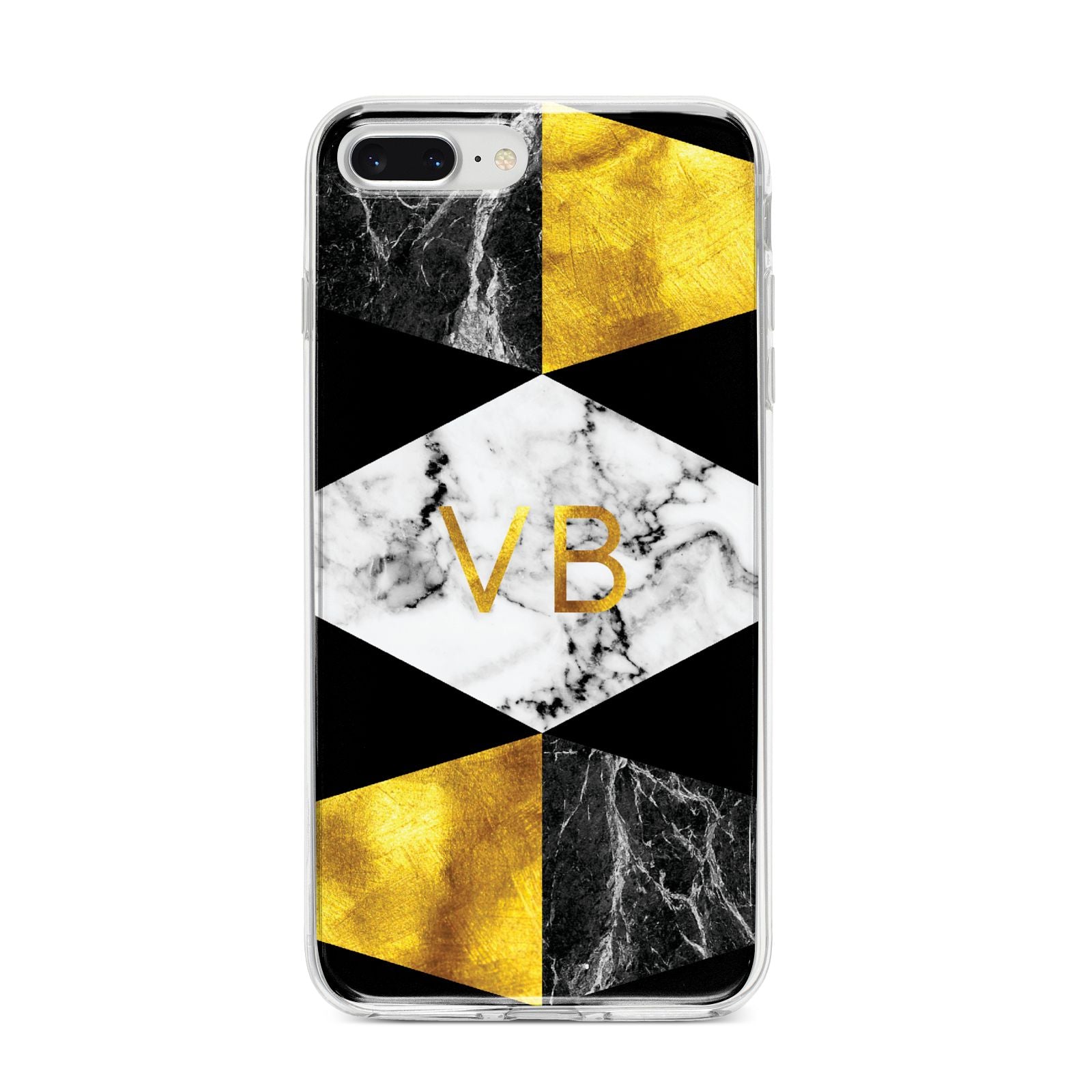 Personalised Gold Marble Initials iPhone 8 Plus Bumper Case on Silver iPhone