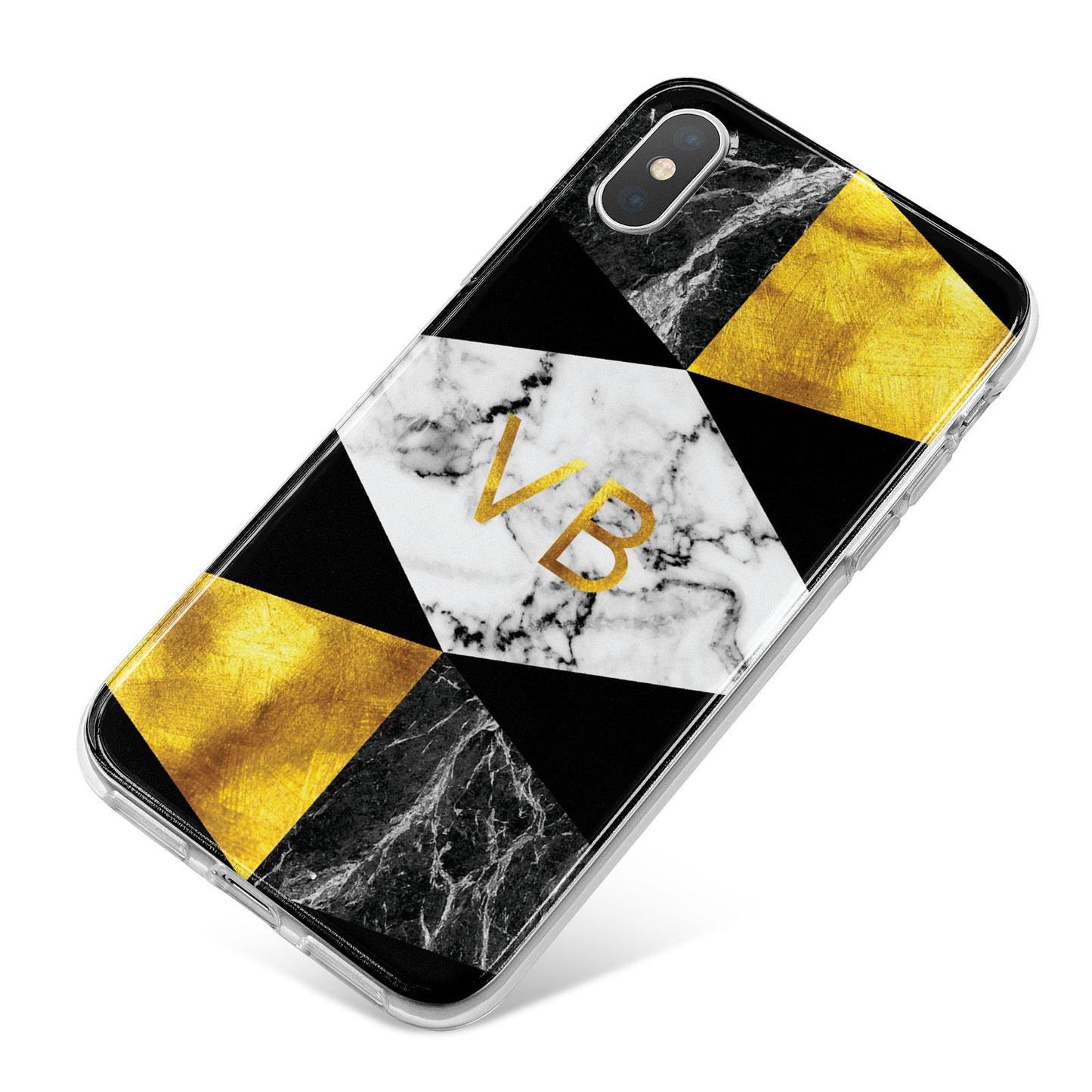 Personalised Gold Marble Initials iPhone X Bumper Case on Silver iPhone