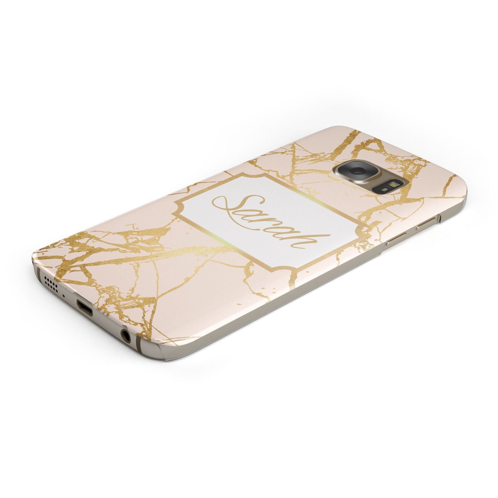 Personalised Gold Marble Pink Name Protective Samsung Galaxy Case Angled Image