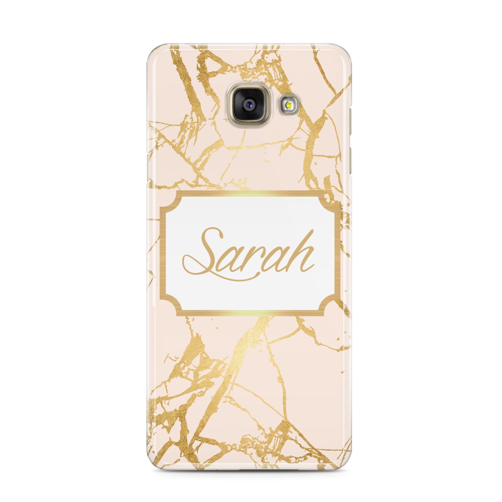 Personalised Gold Marble Pink Name Samsung Galaxy A3 2016 Case on gold phone