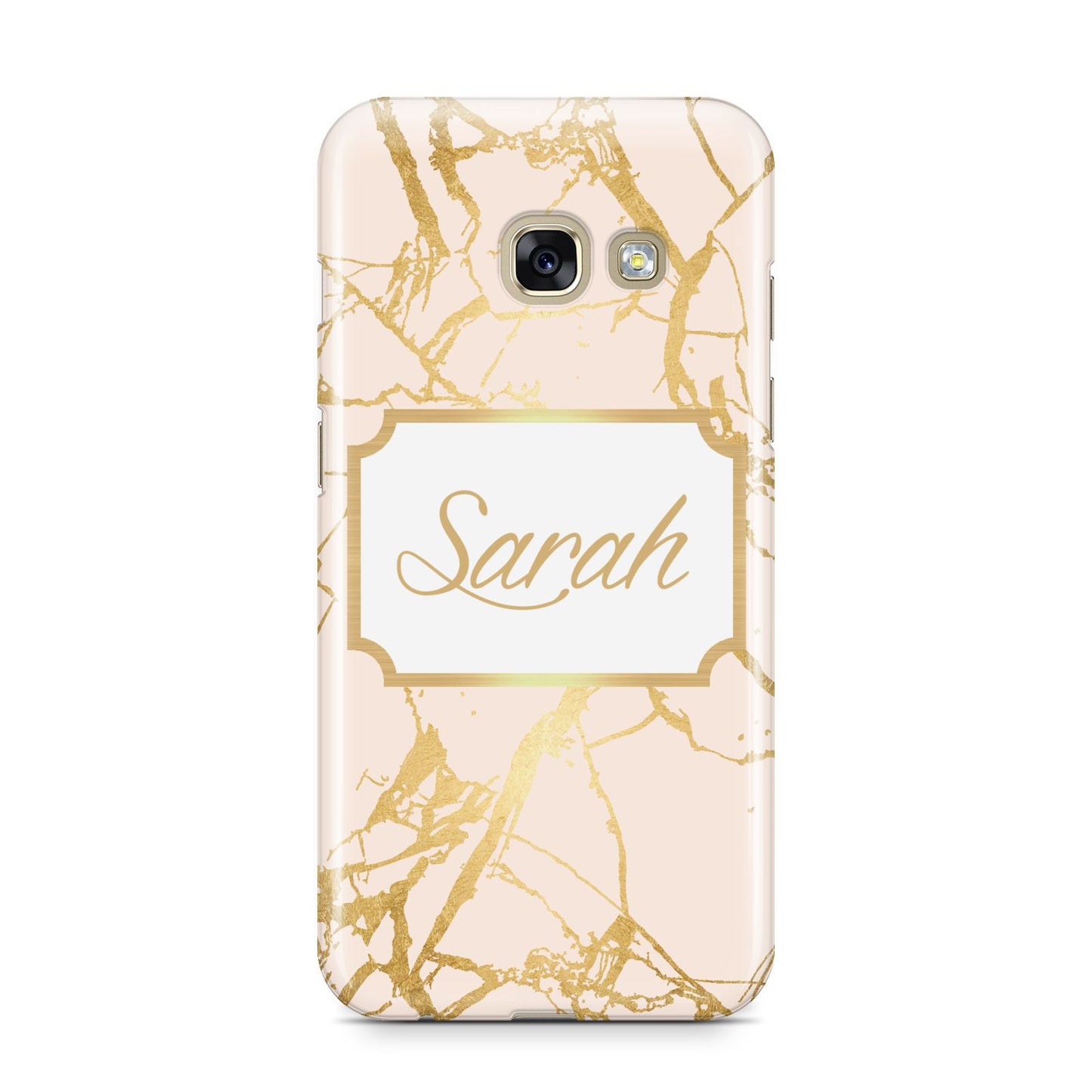 Personalised Gold Marble Pink Name Samsung Galaxy A3 2017 Case on gold phone