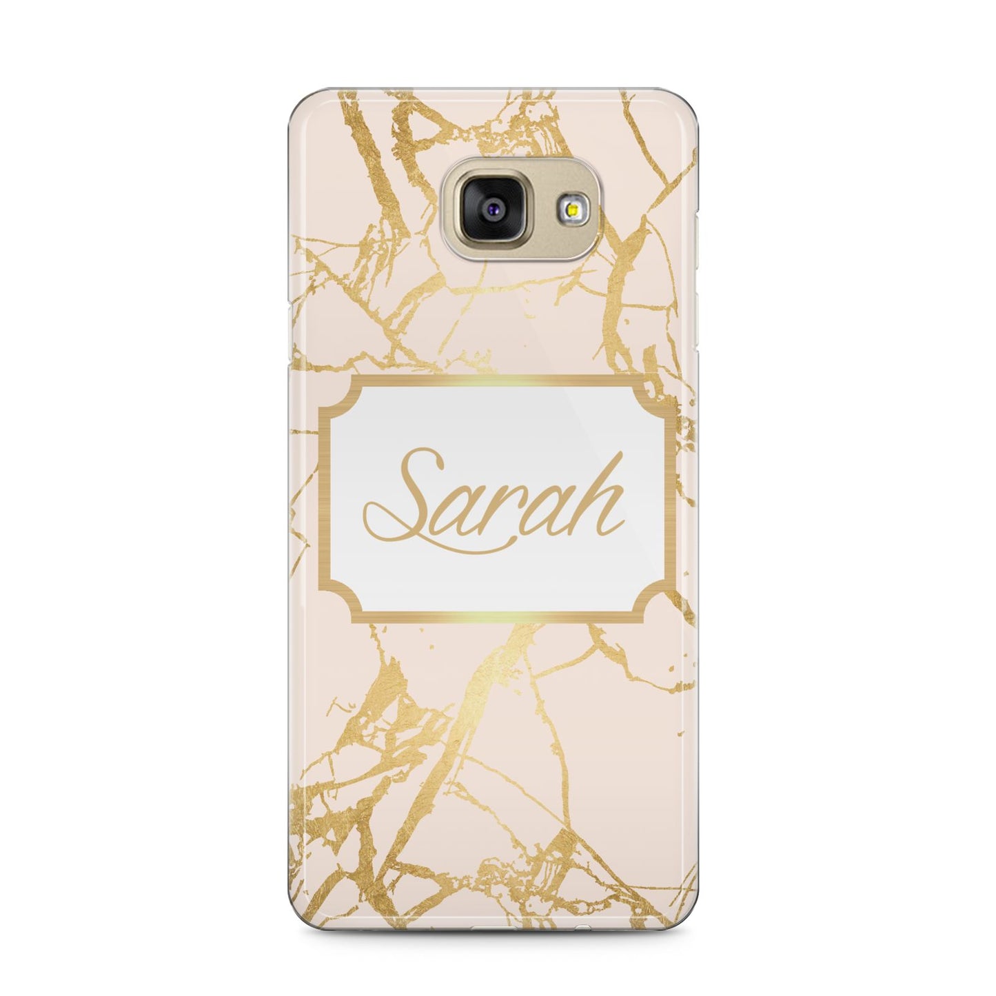 Personalised Gold Marble Pink Name Samsung Galaxy A5 2016 Case on gold phone