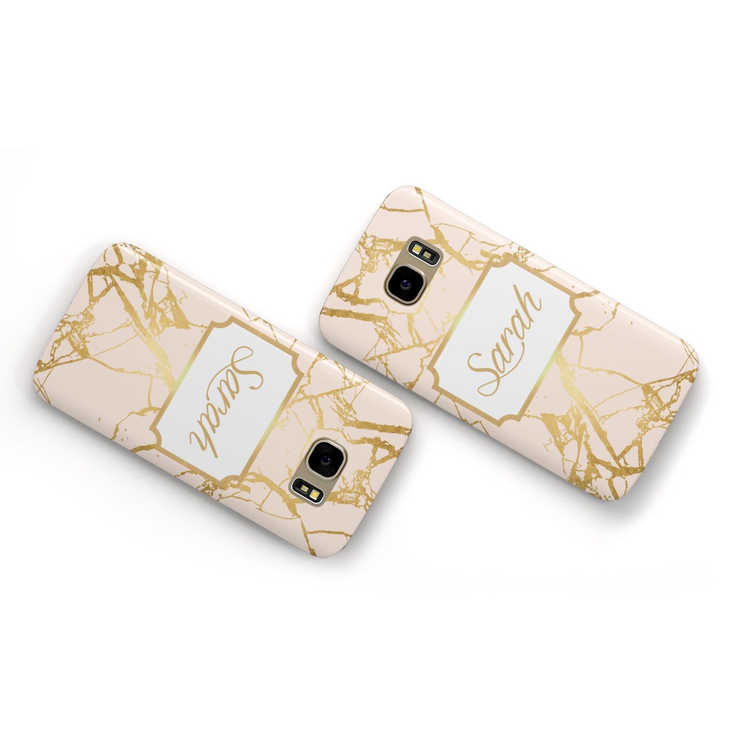 Personalised Gold Marble Pink Name Samsung Galaxy Case Flat Overview