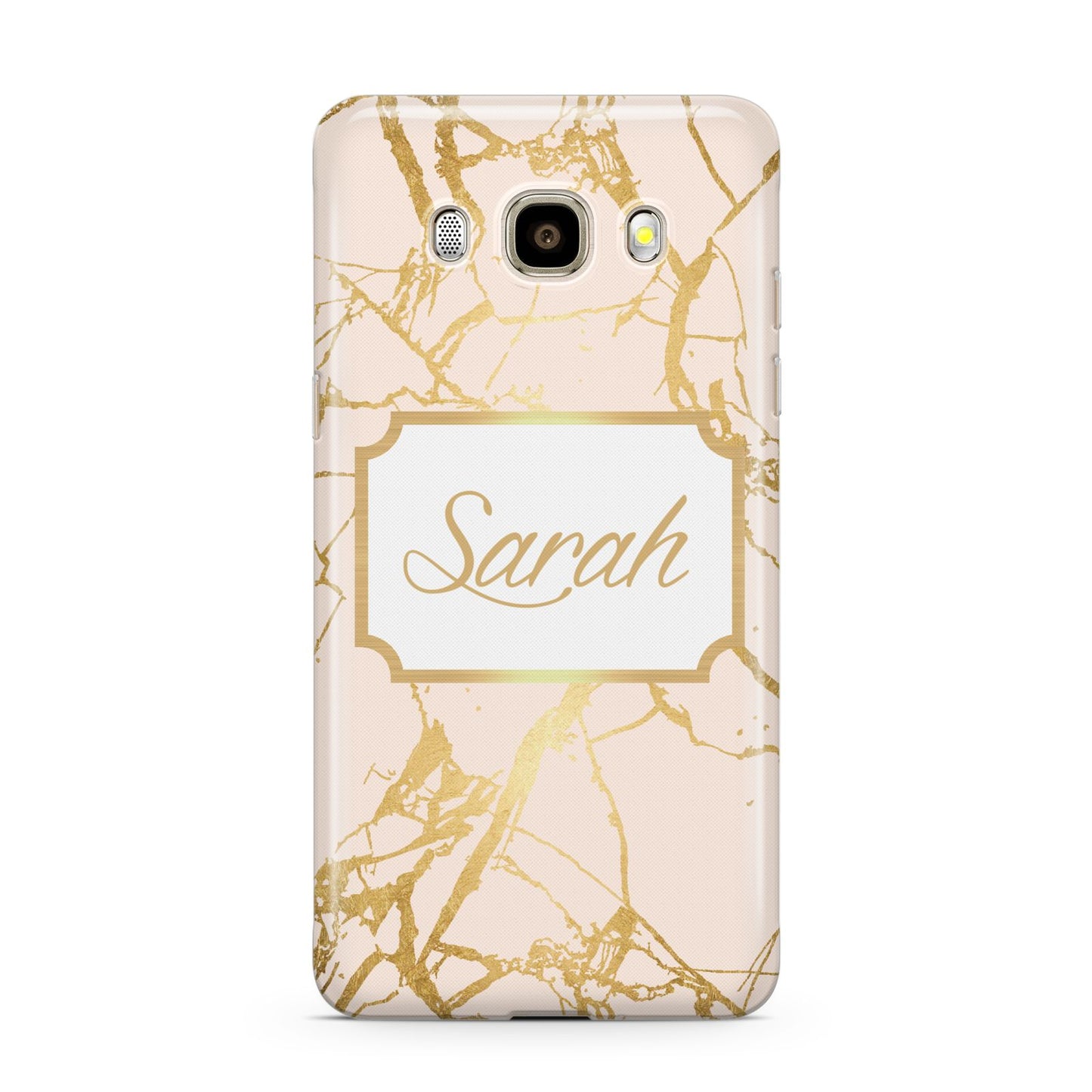 Personalised Gold Marble Pink Name Samsung Galaxy J7 2016 Case on gold phone