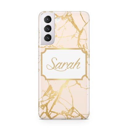 Personalised Gold Marble Pink Name Samsung S21 Case