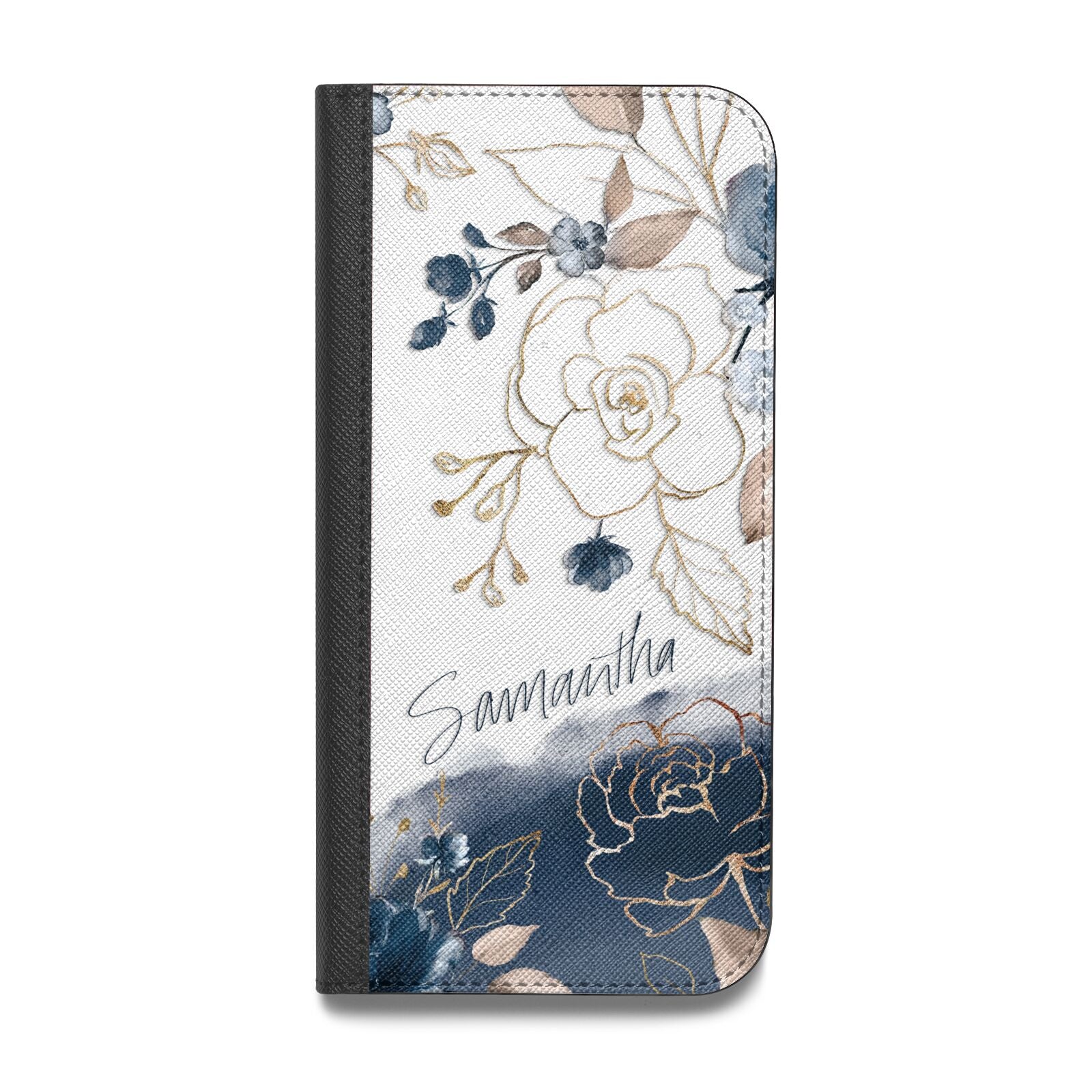 Personalised Gold Peonies Vegan Leather Flip iPhone Case