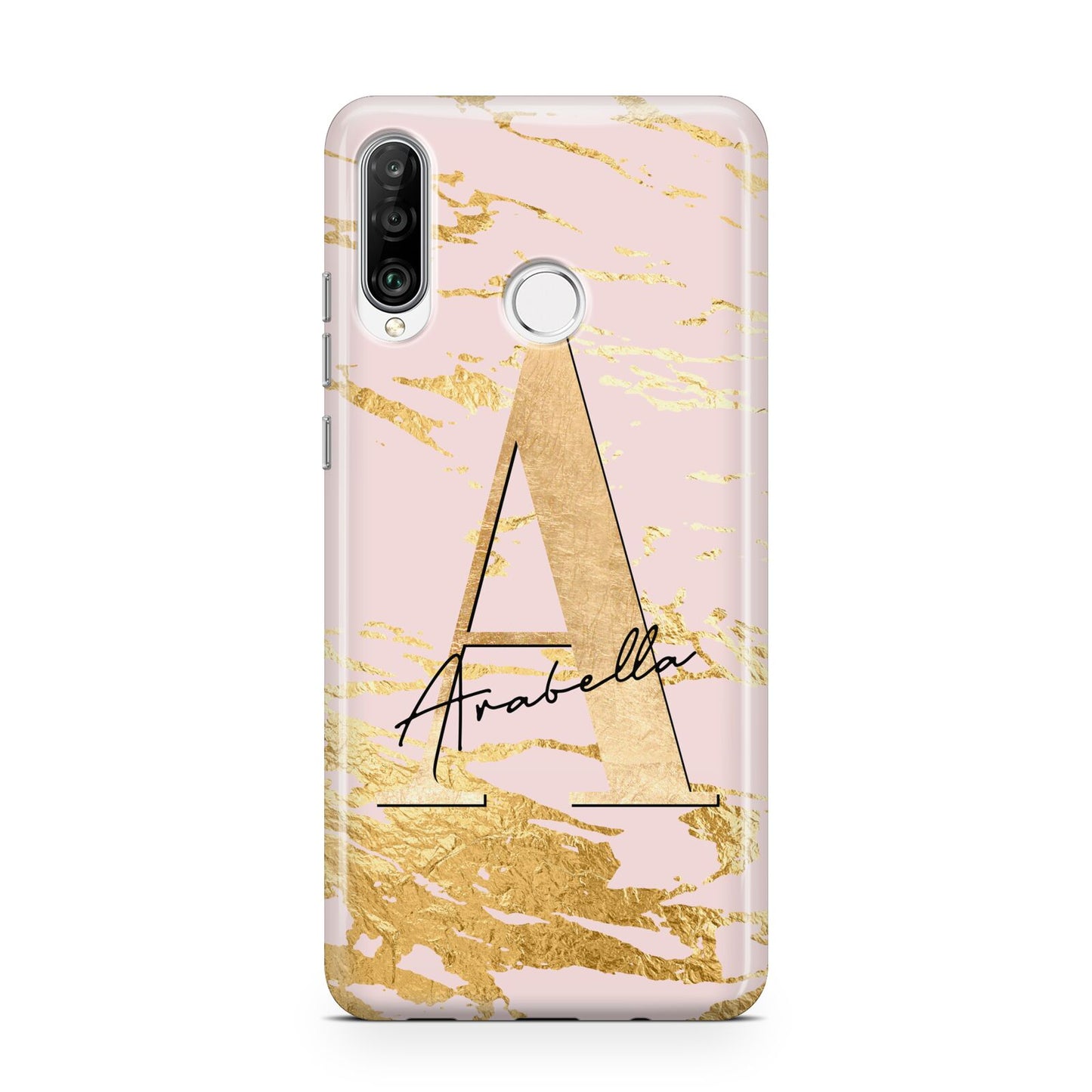 Personalised Gold Pink Marble Huawei P30 Lite Phone Case