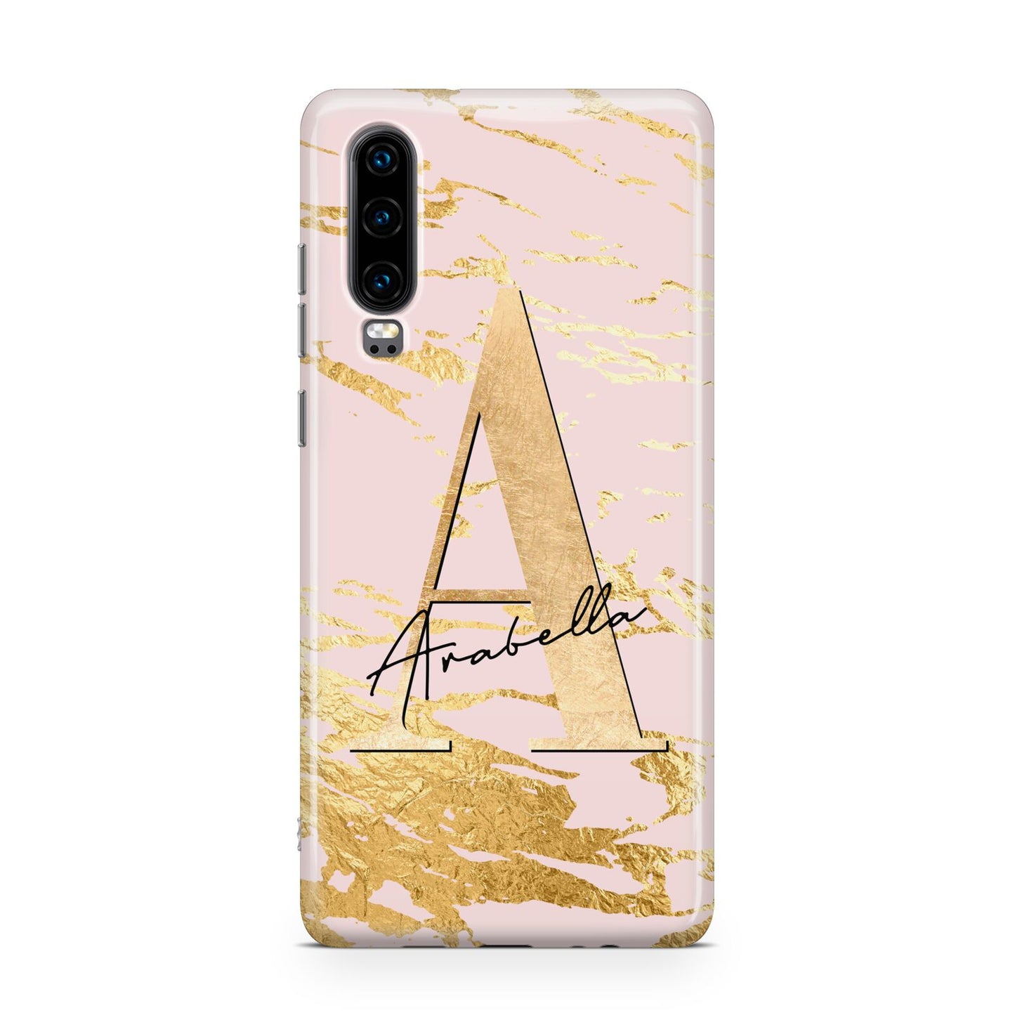 Personalised Gold Pink Marble Huawei P30 Phone Case