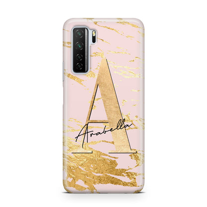 Personalised Gold Pink Marble Huawei P40 Lite 5G Phone Case