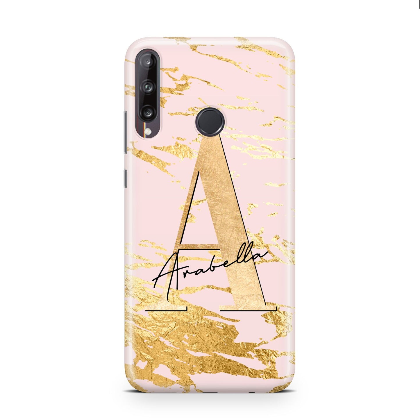 Personalised Gold Pink Marble Huawei P40 Lite E Phone Case