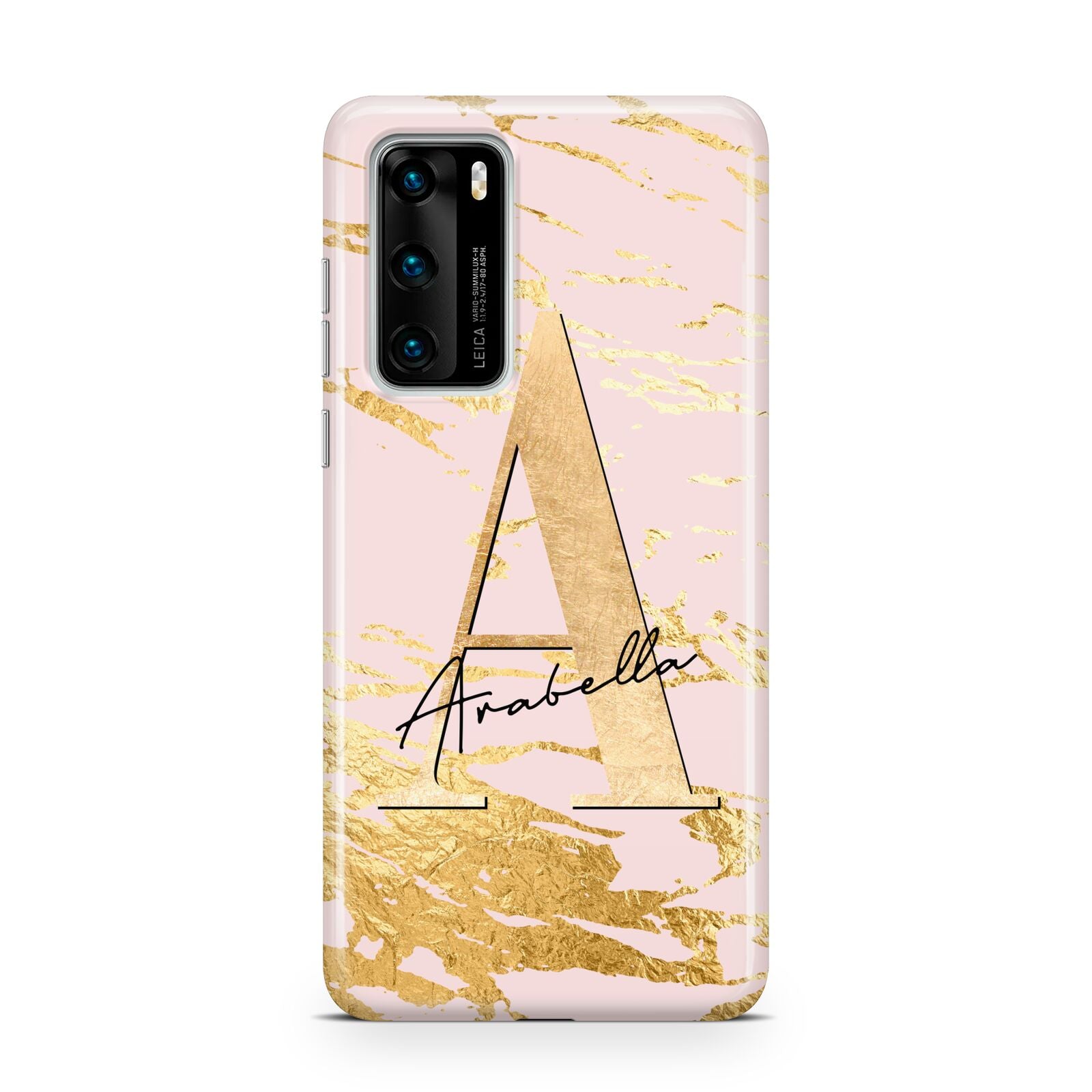 Personalised Gold Pink Marble Huawei P40 Phone Case