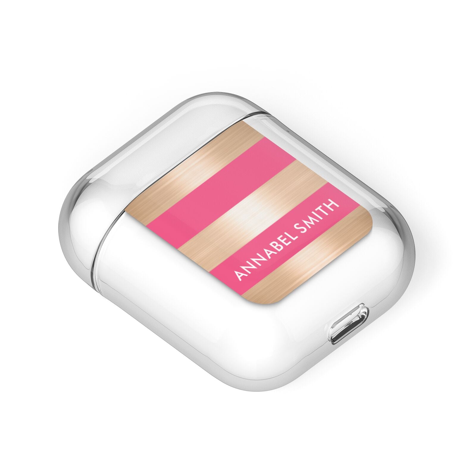 Personalised Gold Pink Stripes Name Initial AirPods Case Laid Flat