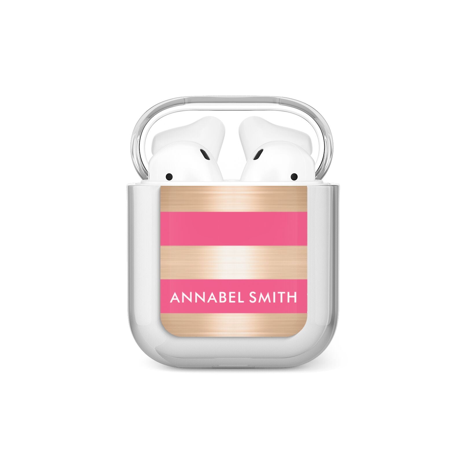 Personalised Gold Pink Stripes Name Initial AirPods Case