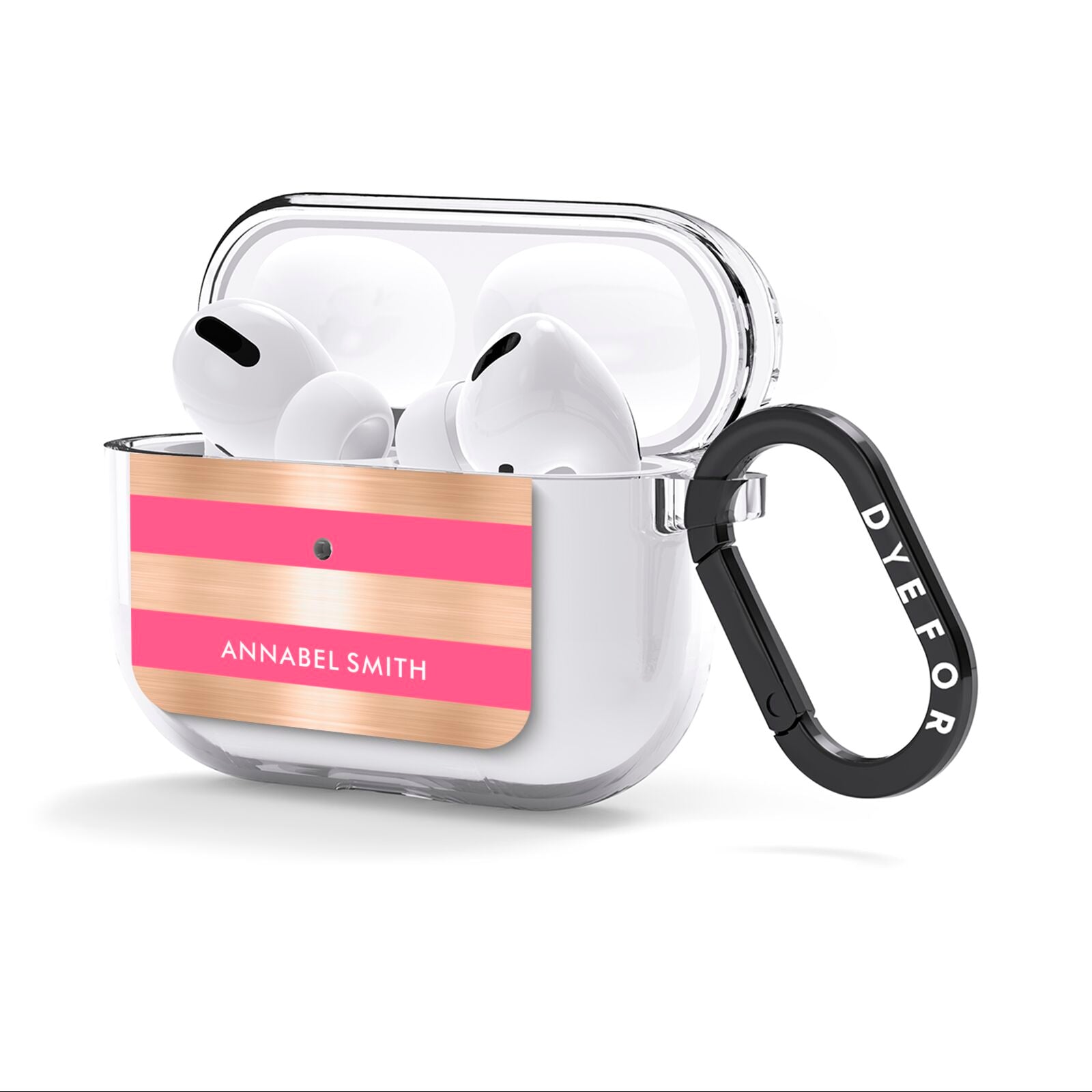 Personalised Gold Pink Stripes Name Initial AirPods Clear Case 3rd Gen Side Image