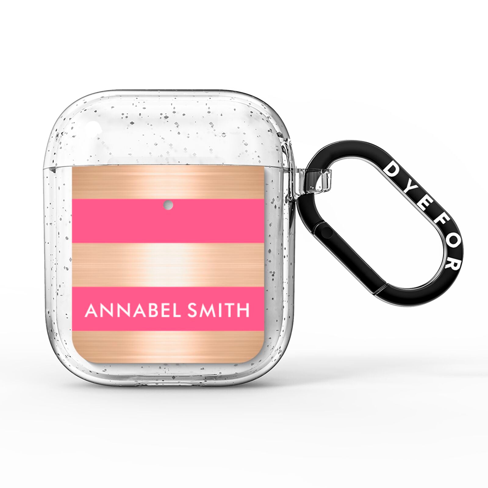 Personalised Gold Pink Stripes Name Initial AirPods Glitter Case