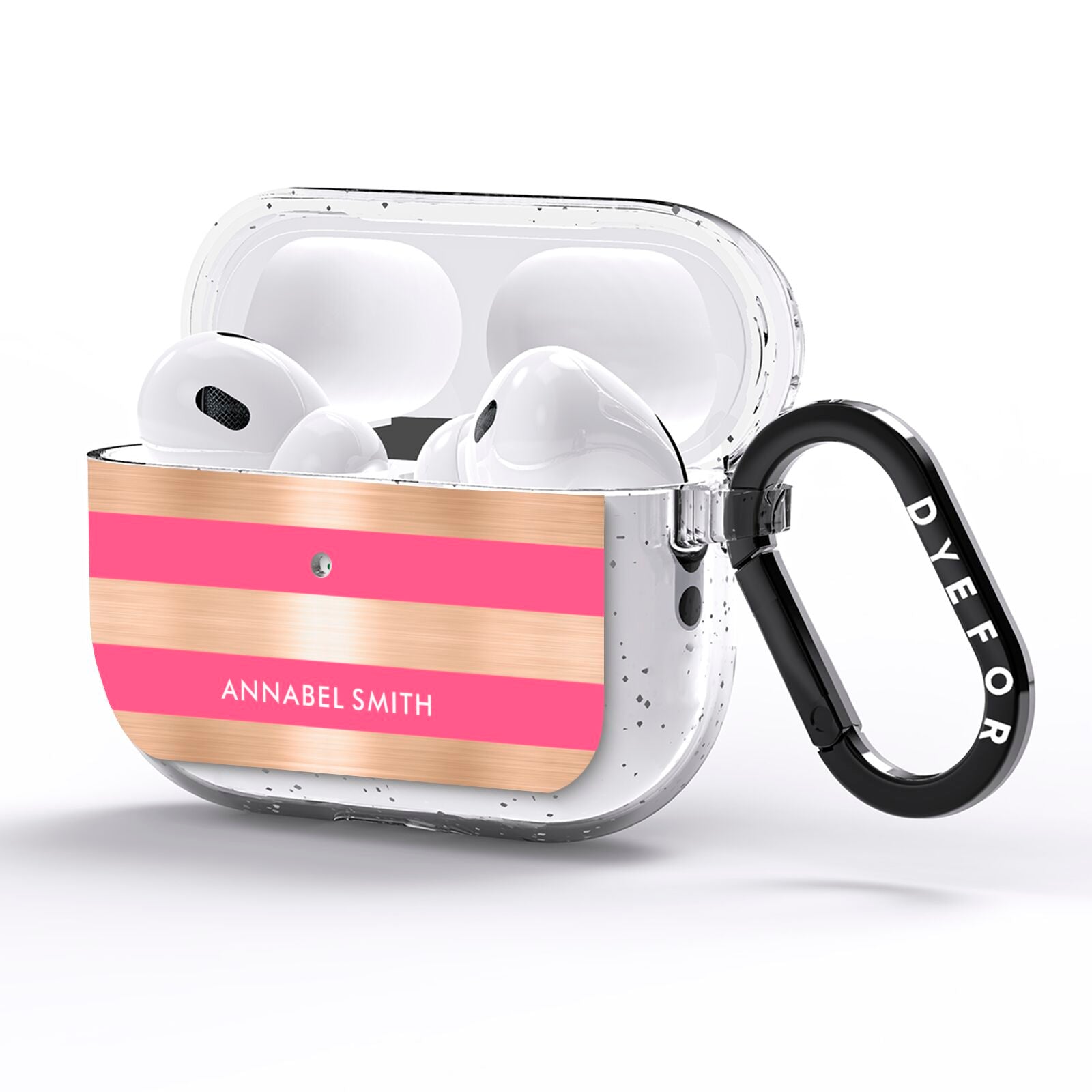 Personalised Gold Pink Stripes Name Initial AirPods Pro Glitter Case Side Image