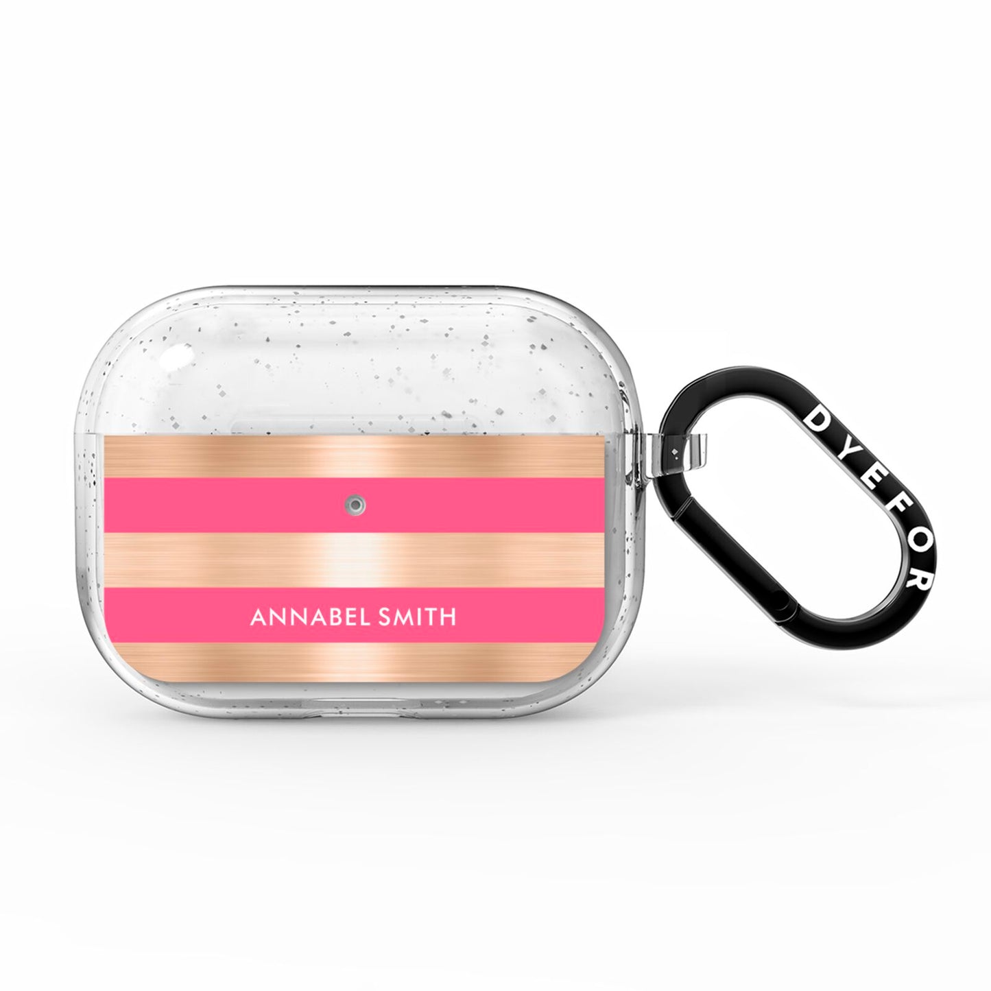 Personalised Gold Pink Stripes Name Initial AirPods Pro Glitter Case