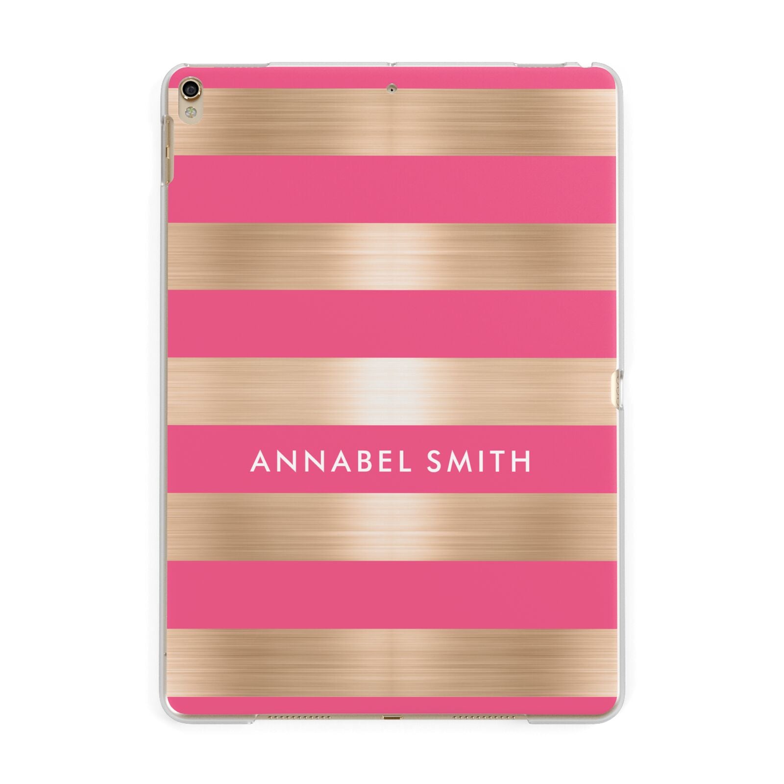 Personalised Gold Pink Stripes Name Initial Apple iPad Gold Case