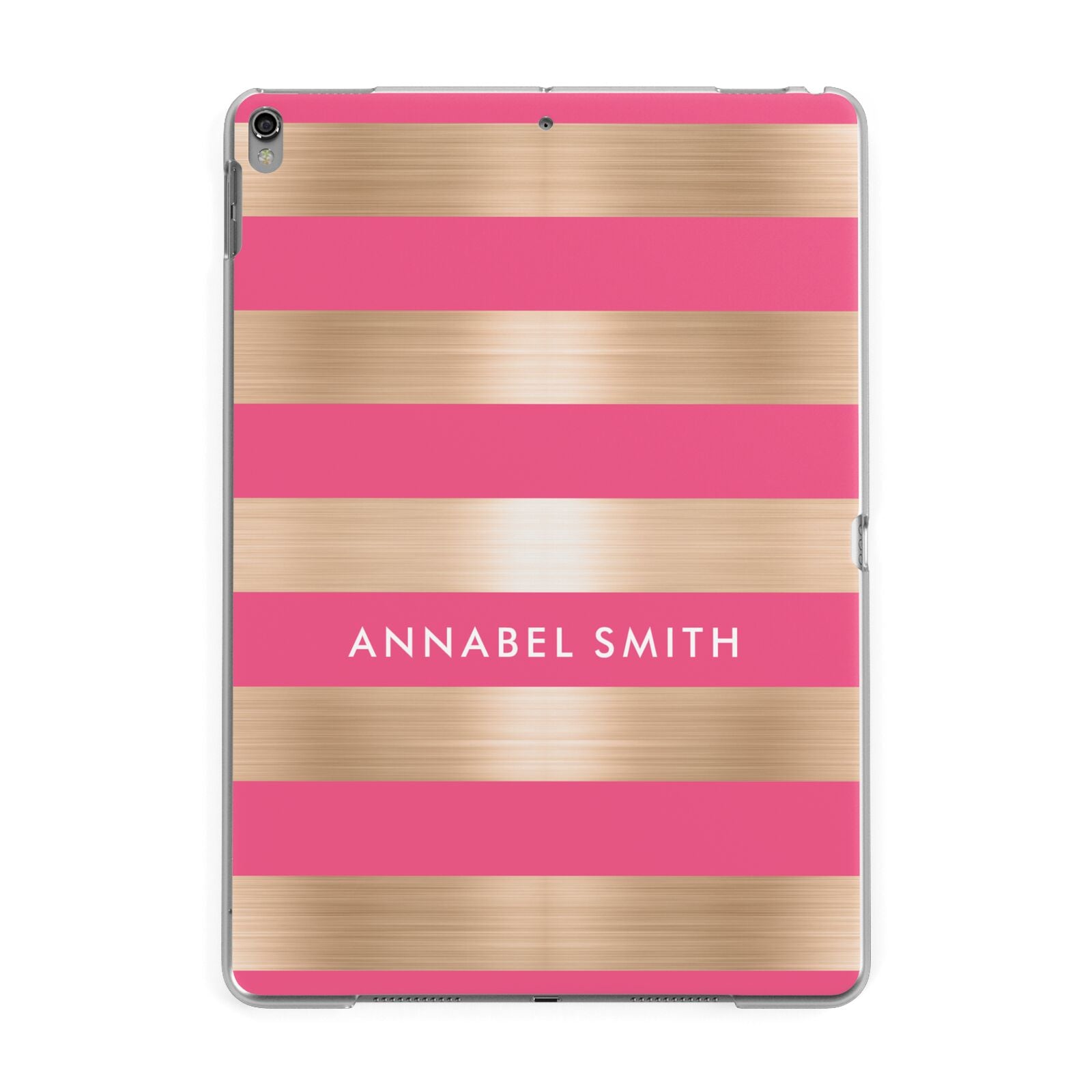 Personalised Gold Pink Stripes Name Initial Apple iPad Grey Case