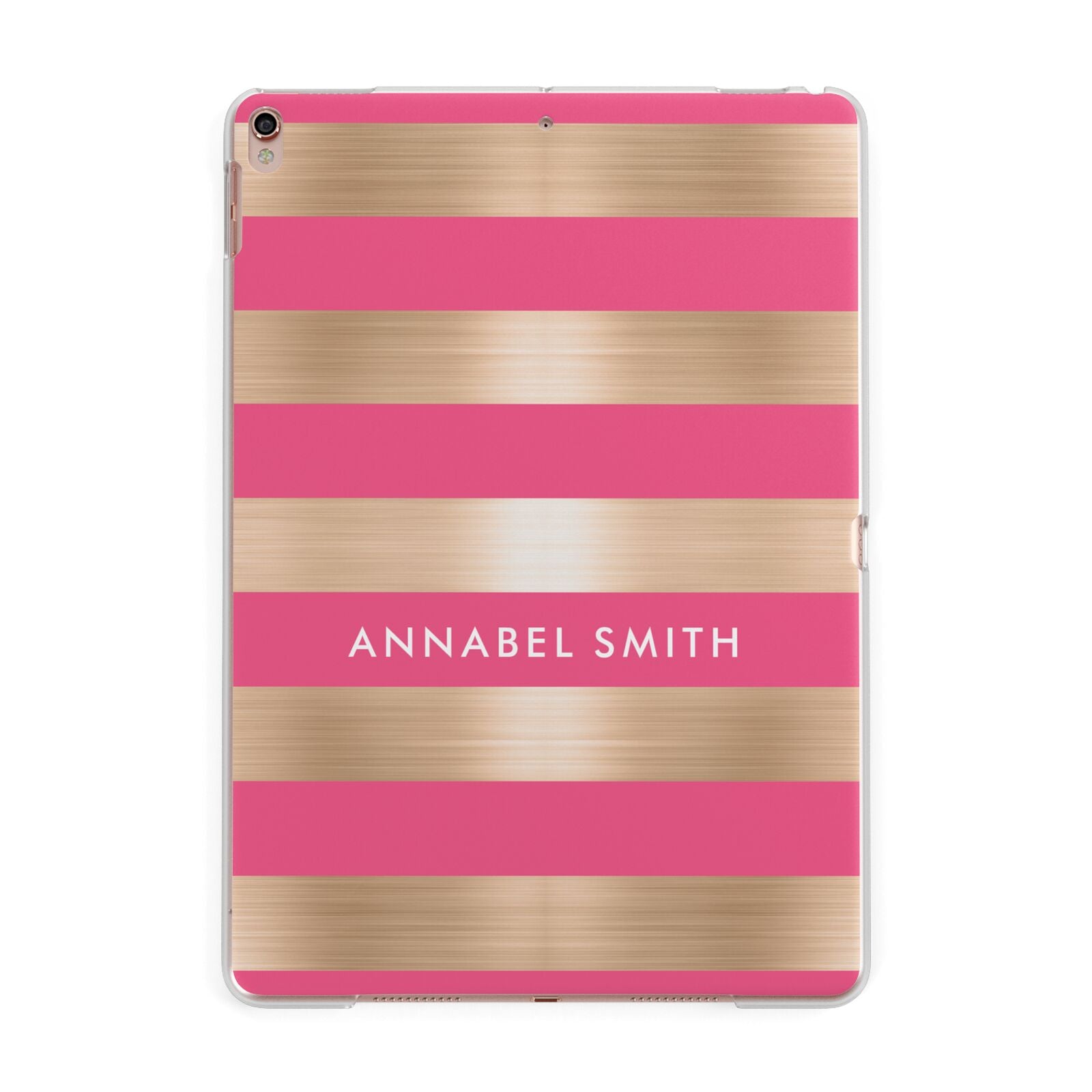 Personalised Gold Pink Stripes Name Initial Apple iPad Rose Gold Case