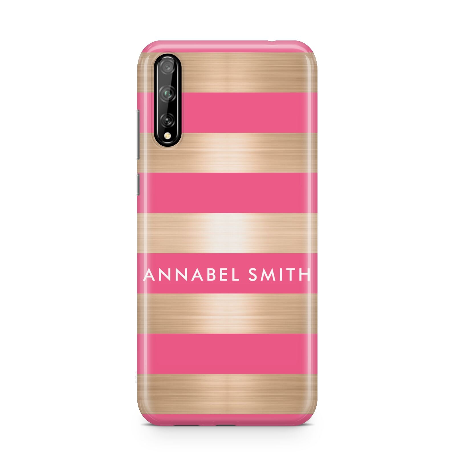 Personalised Gold Pink Stripes Name Initial Huawei Enjoy 10s Phone Case