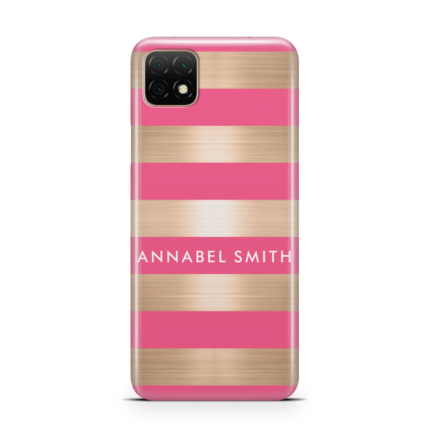 Personalised Gold Pink Stripes Name Initial Huawei Enjoy 20 Phone Case