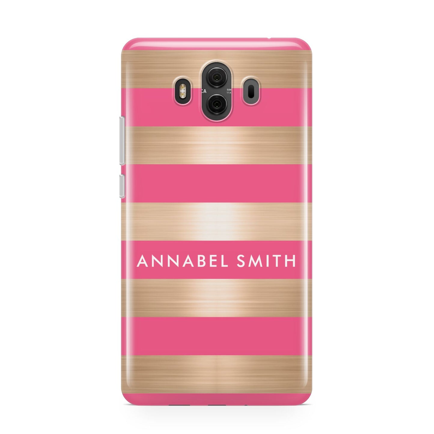 Personalised Gold Pink Stripes Name Initial Huawei Mate 10 Protective Phone Case