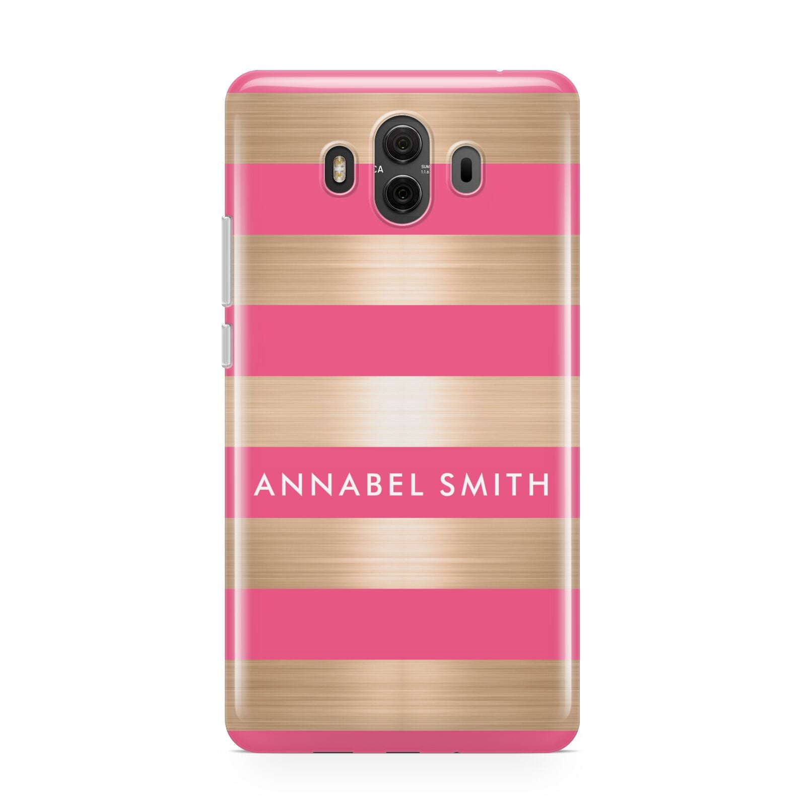 Personalised Gold Pink Stripes Name Initial Huawei Mate 10 Protective Phone Case