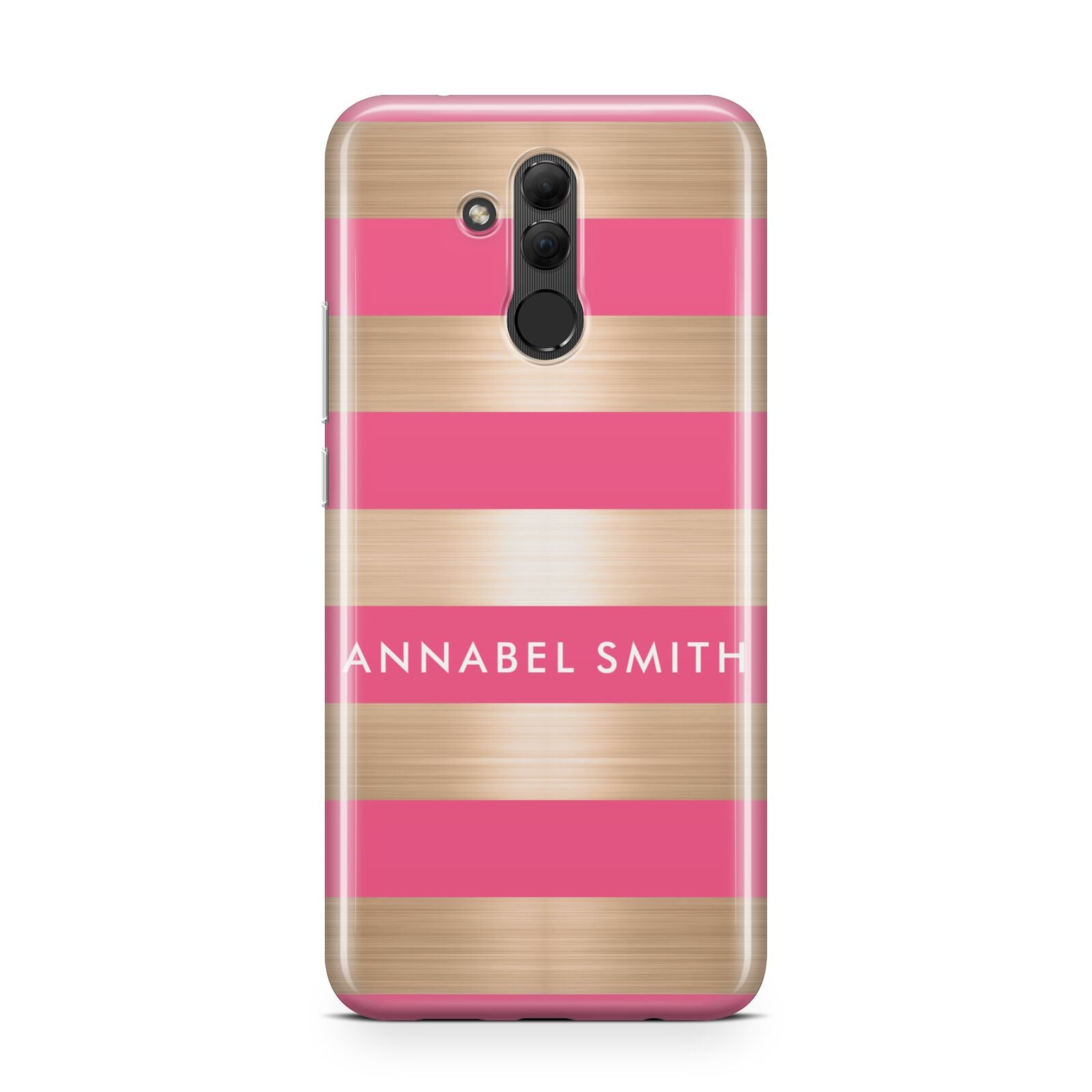 Personalised Gold Pink Stripes Name Initial Huawei Mate 20 Lite